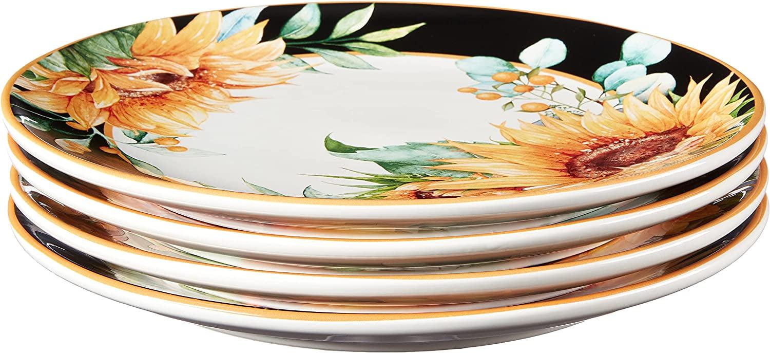 Sunflower Fields 13" Ceramic Dinner Plates, Set of 4