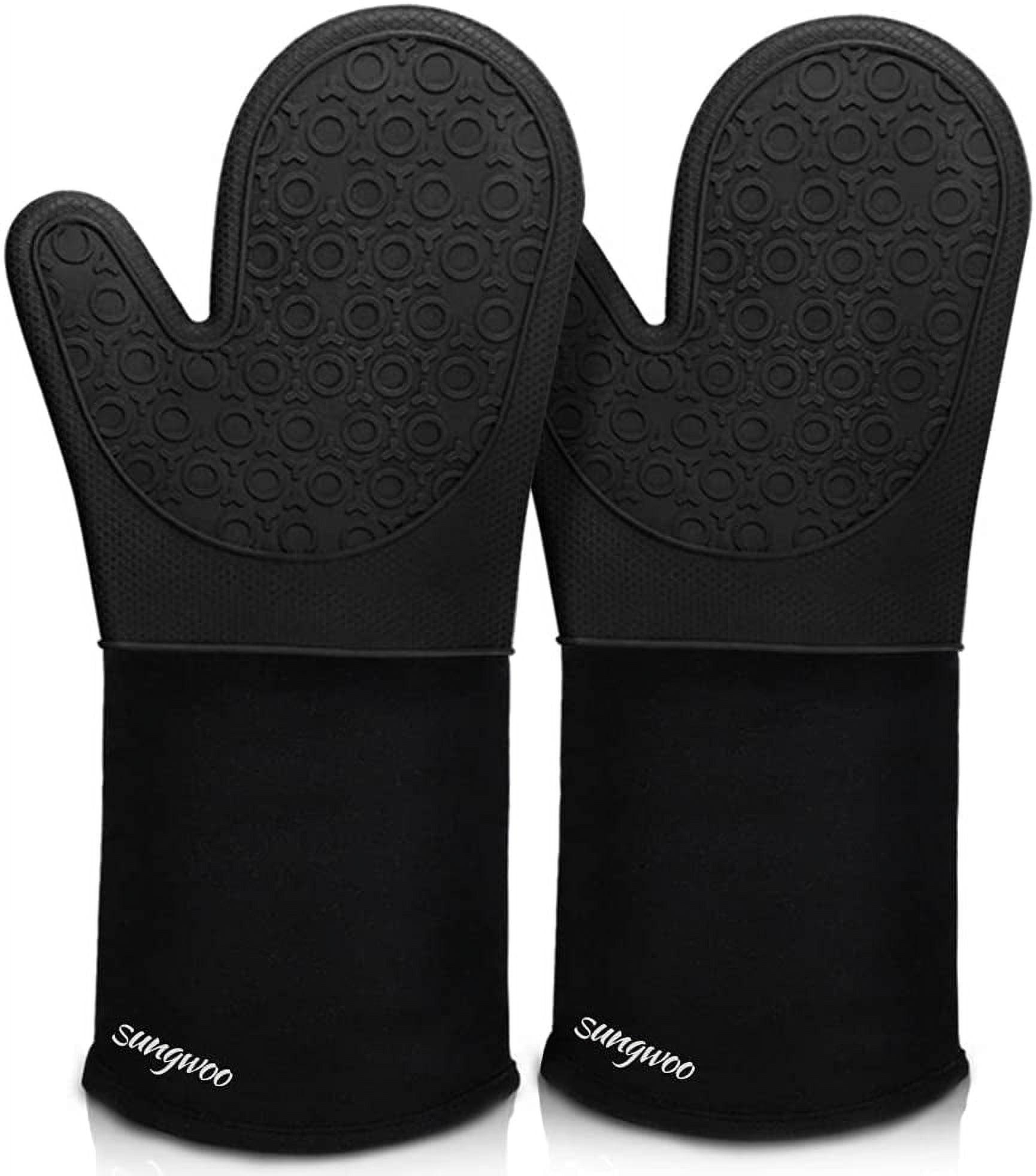 Extra Long Professional Silicone Oven Mitt, Heat Resistant Pot Holders, Flexible Oven Gloves, 14.6 Inch