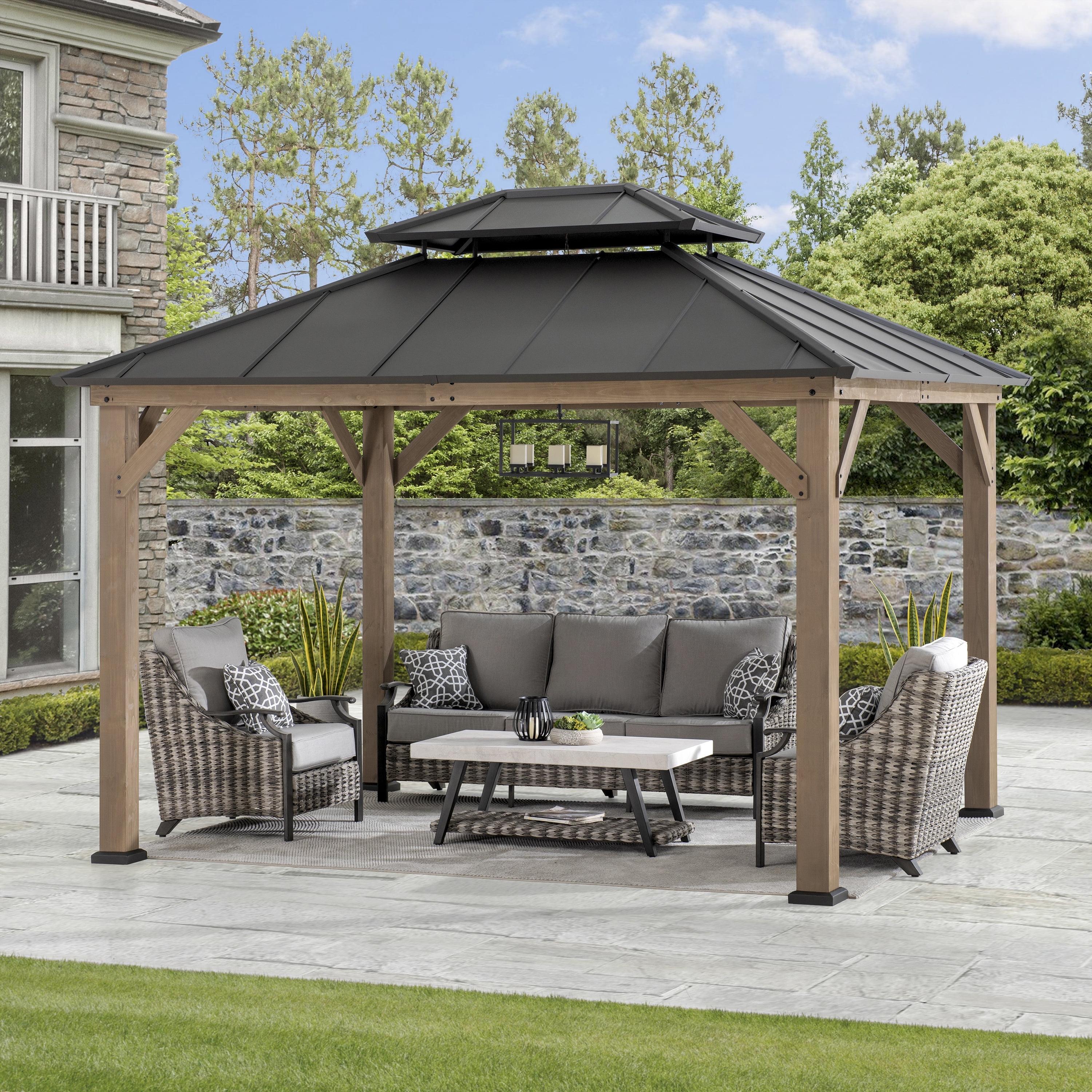 Sunjoy 10 x 12 ft. Cedar Wood Gazebo with Dark Brown Steel Roof