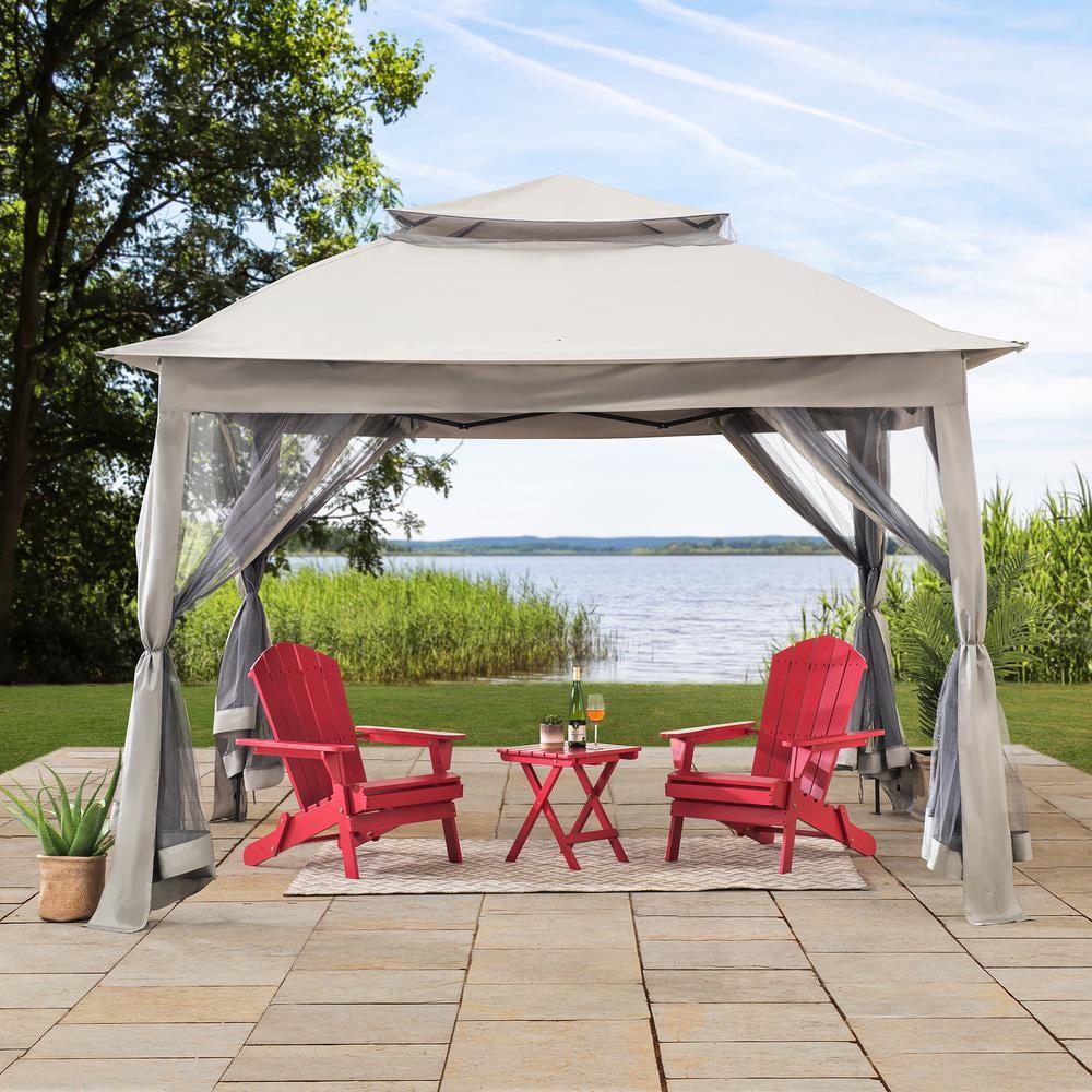 Sunjoy 11 ft. x 11 ft. Khaki and Gray Steel Pop-Up Gazebo