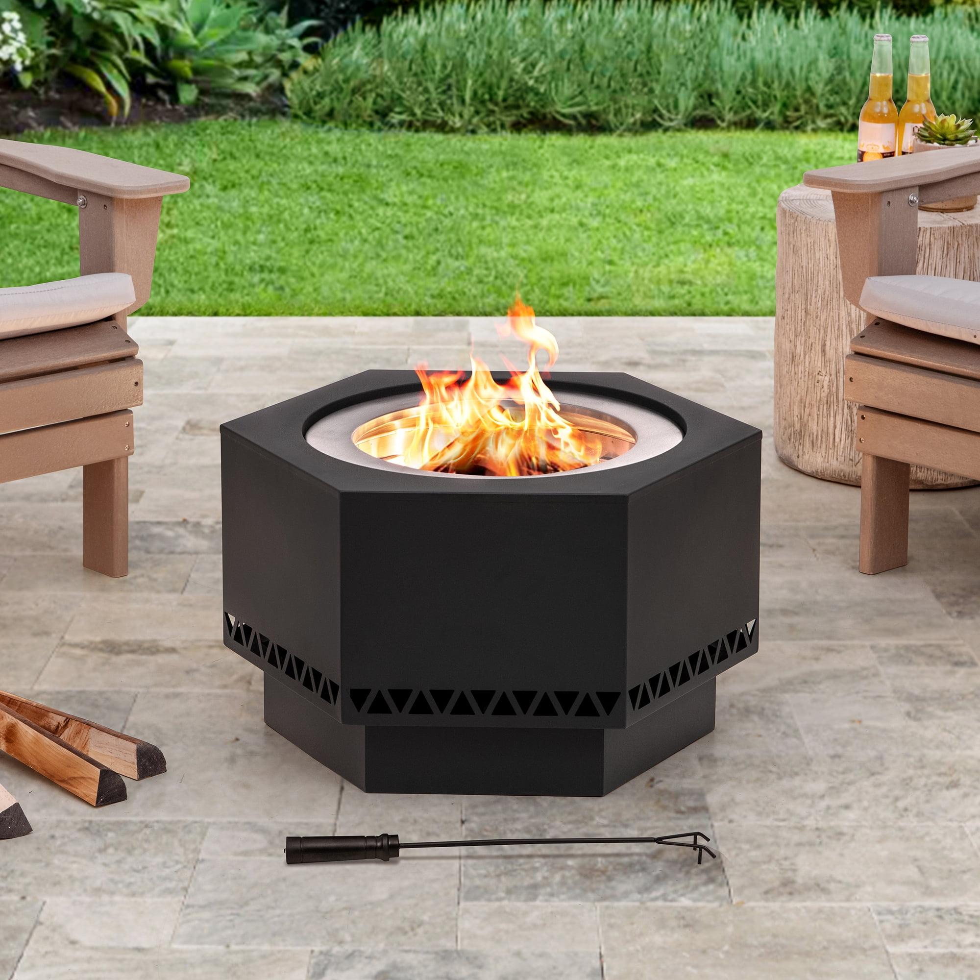 Lawrence Black Hexagonal Smokeless 28 Inch Fire Pit with PVC Cover