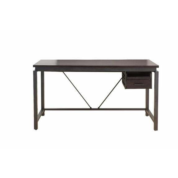 Sunjoy 58" Brown Wood Finish Writing Study Laptop Computer Desk Home Office Workstation with Motion Storage Drawer and Metal Frame