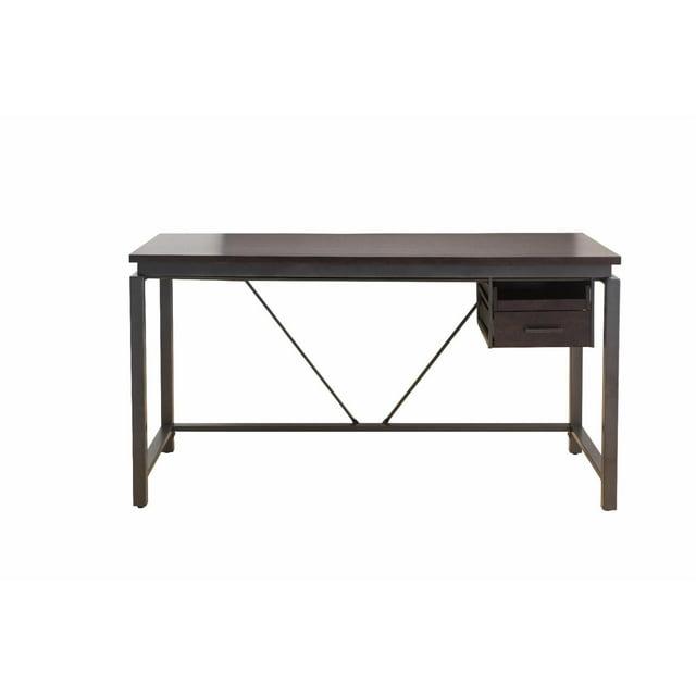 Sunjoy 58" Brown Wood Finish Writing Study Laptop Computer Desk Home Office Workstation with Motion Storage Drawer and Metal Frame