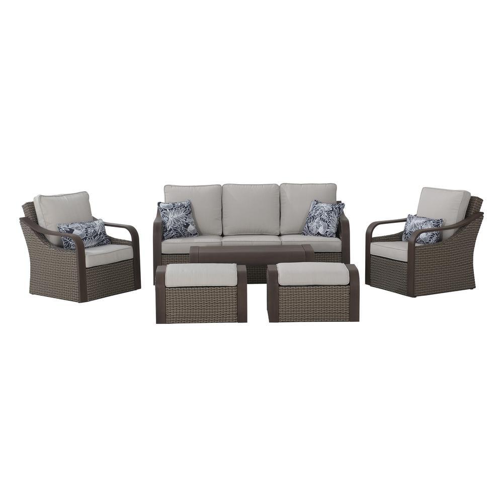 Cozy Haven 6-Piece Beige Wicker Outdoor Seating Set with Cushions