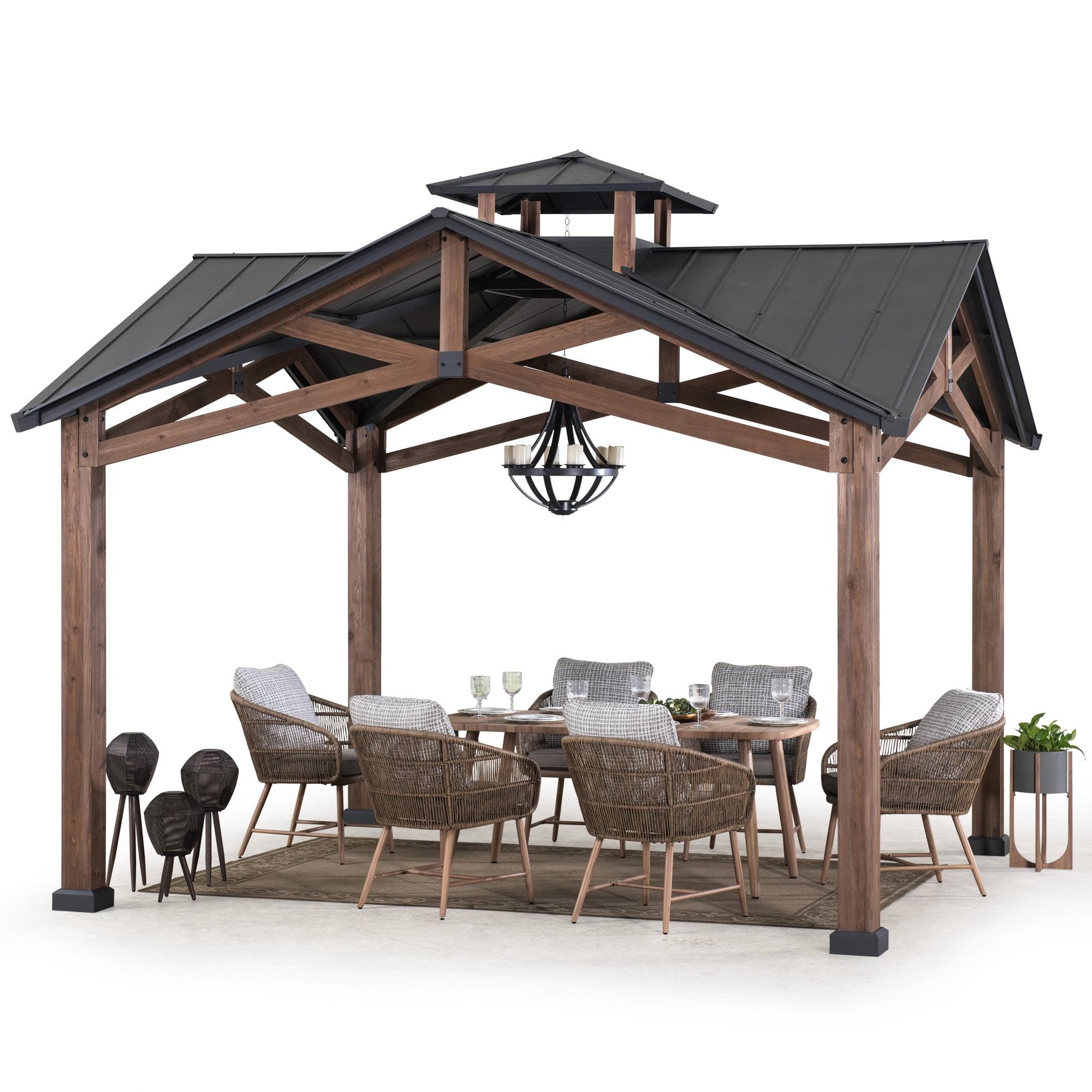 Sunjoy 12.5 ft Cedar Frame Gazebo with Black Steel Roof