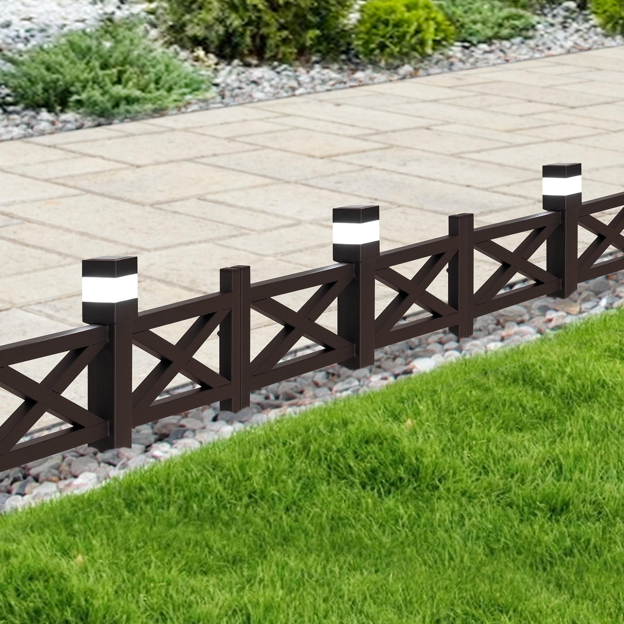 Sunjoy Garden Fence Solar Border Fencing with Waterproof LED Path Lights,Outdoor Decorative Garden Fences