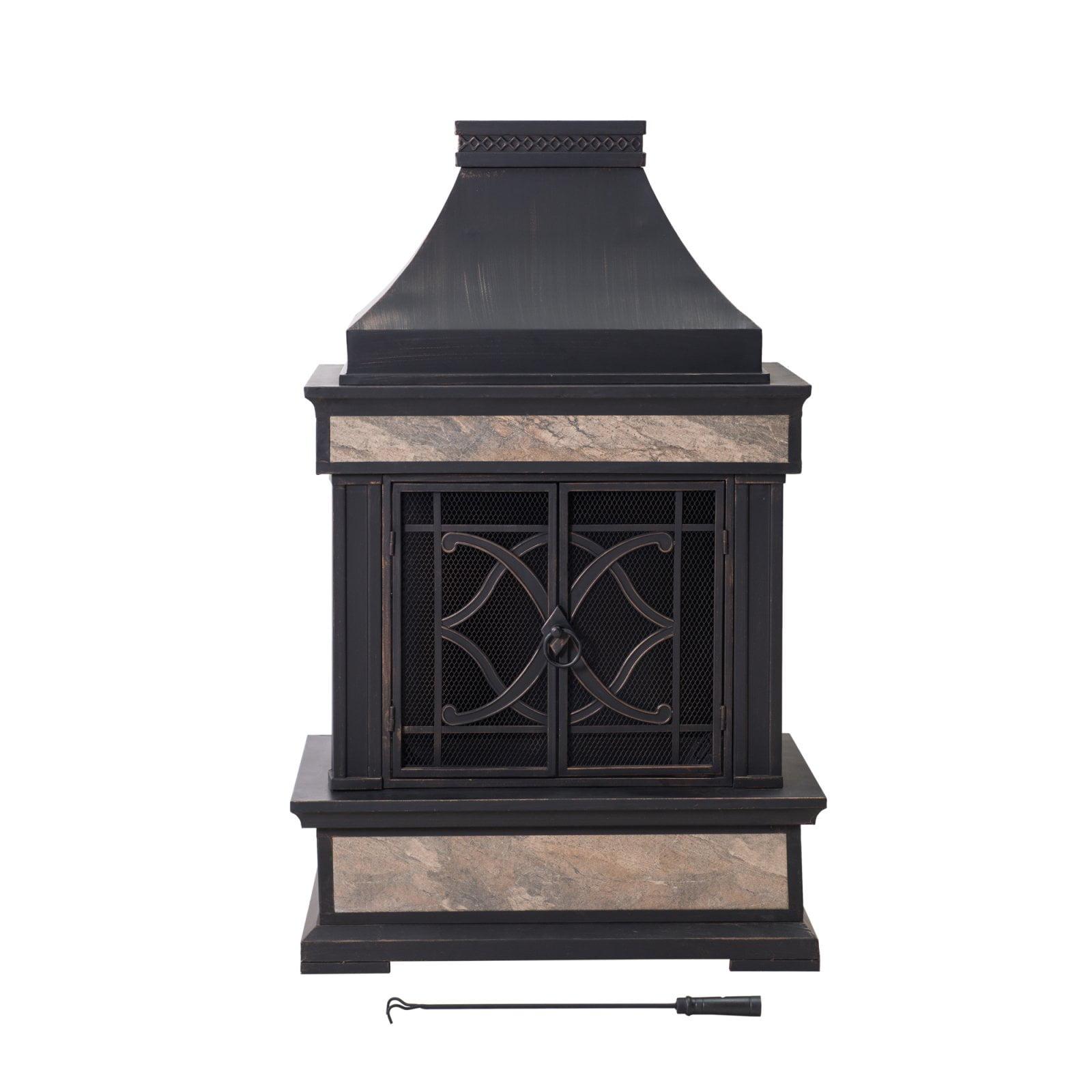 Sunjoy Black Steel and Ceramic Tile Outdoor Chimenea