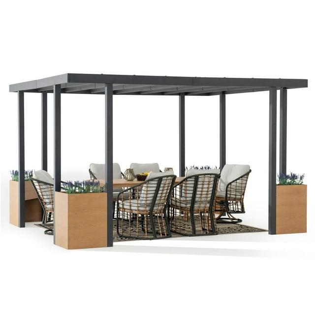 Sunjoy Sunjoy Marbella Pergola 10 x 12 ft. Outdoor Black Steel Frame Pergolas All-Season Durability High-Wind Rating for Outdoor Patio Deck Garden