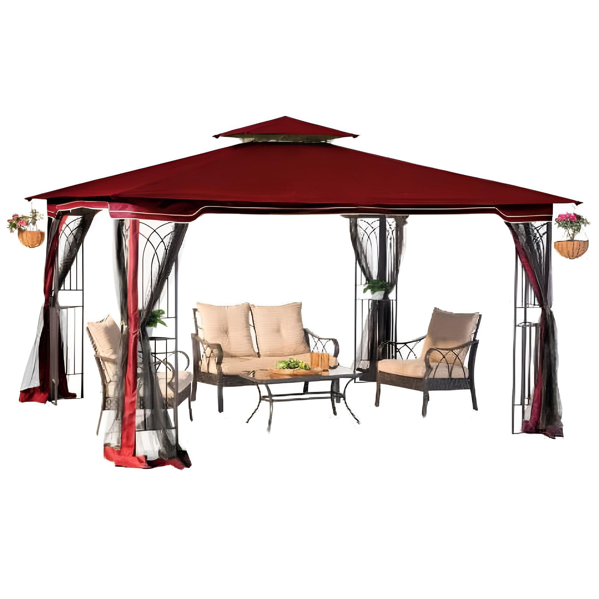 Maroon Metal Frame Square Pergola with Mosquito Netting