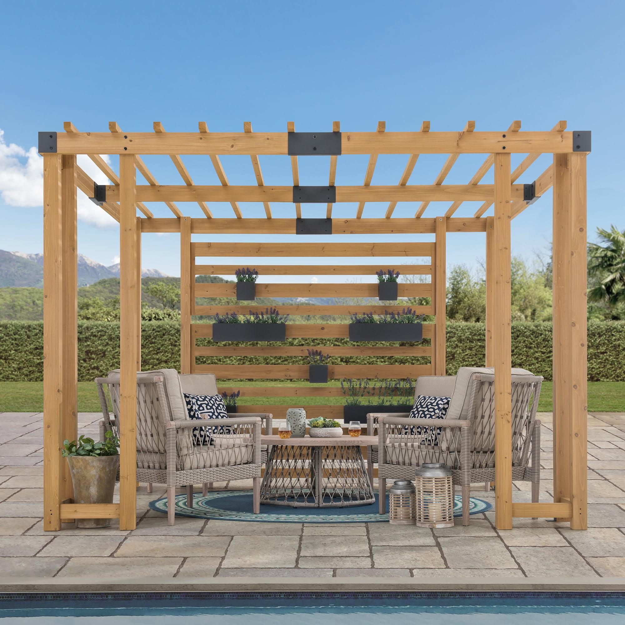 Sunjoy Wood Pergola 10 x 10.5 ft. Cedar Framed Pergolas with Adjustable Hanging Planters