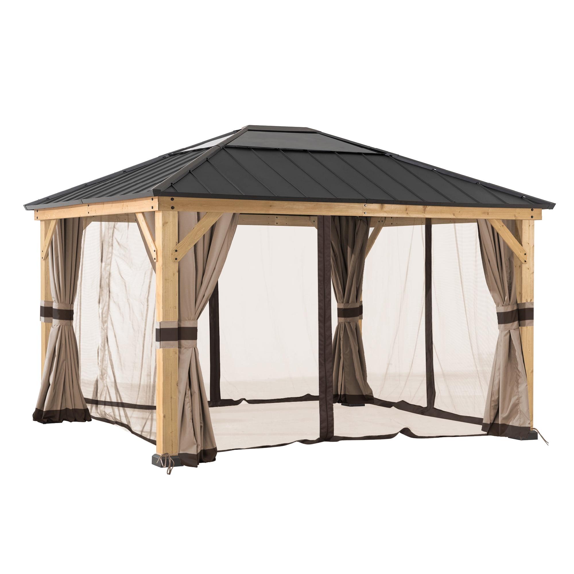 Universal Beige Polyester Curtains and Mosquito Netting for 11×13 ft Wood Gazebos