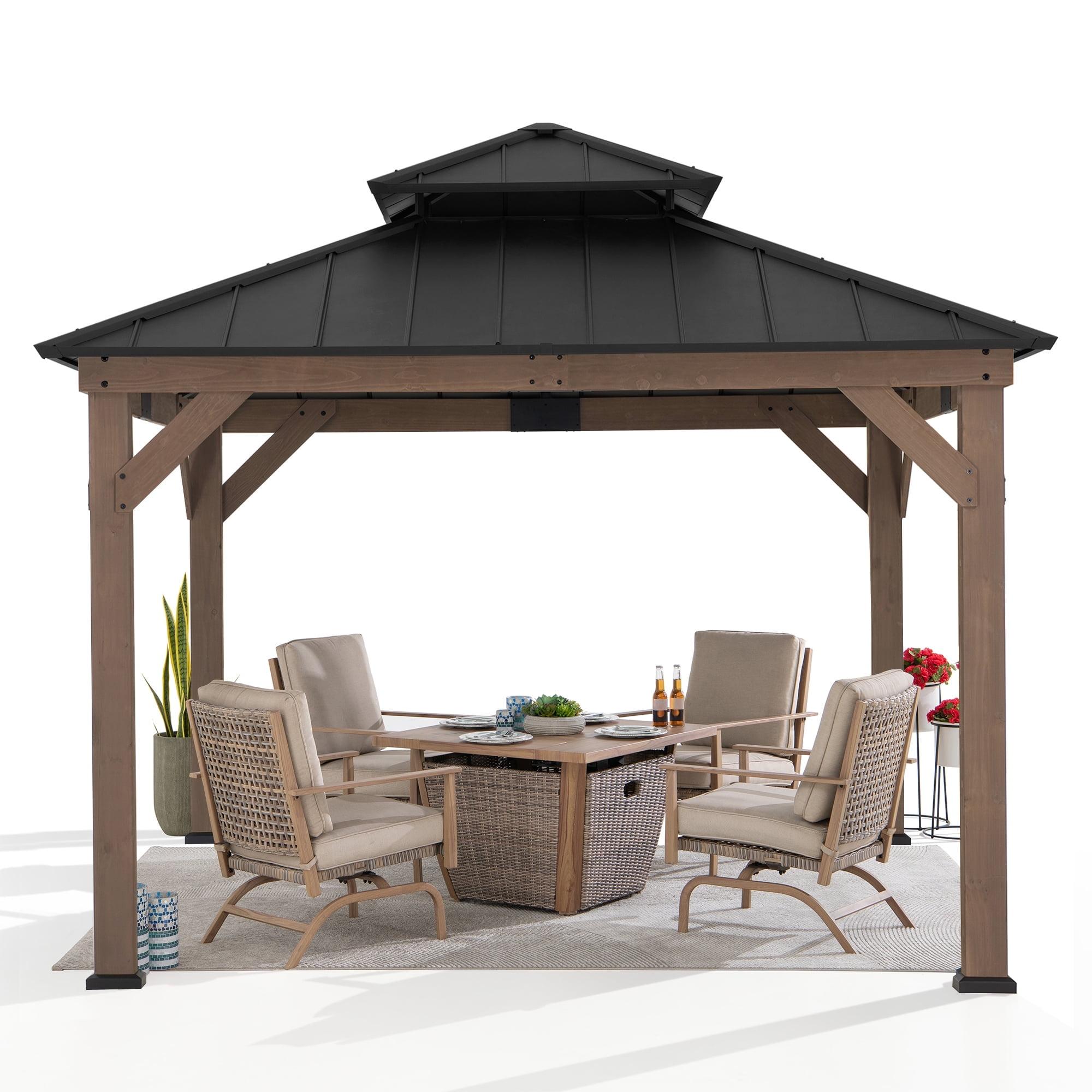 Sunjoy 11' x 11' Cedar Frame Gazebo with Steel Roof