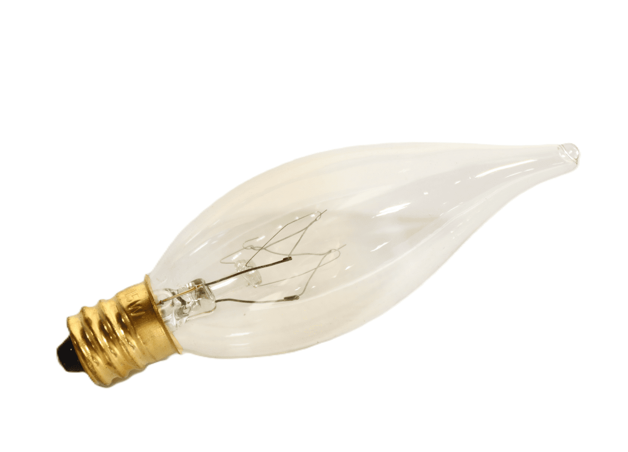 Sunlite 15CFC/25/12PK Flame Tip 15W Incandescent Petite Chandelier Light Bulb, Candelabra (E12) Base, Crystal Clear Bulb (12 Pack)