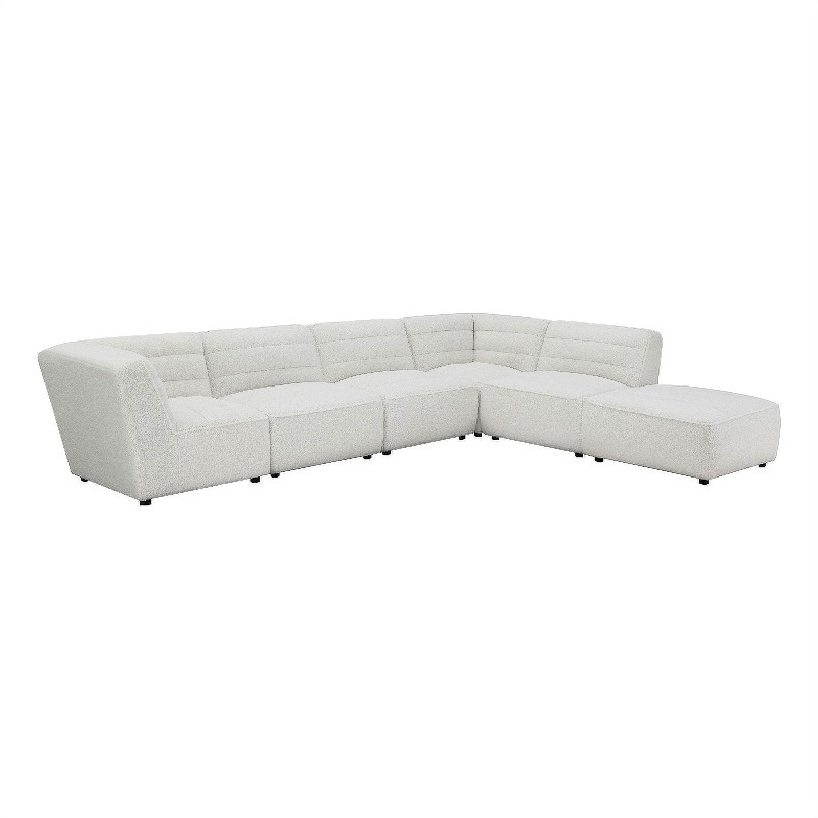 White Tufted Fabric Six-Piece Sectional with Ottoman