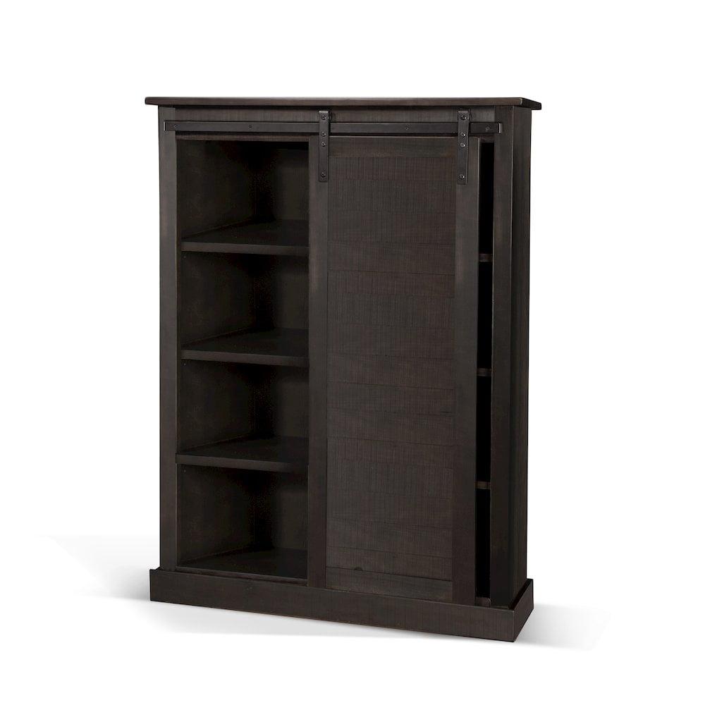 Sunny Designs 66" Adjustable Shelf Barn Door Wood Bookcase in Charred Oak