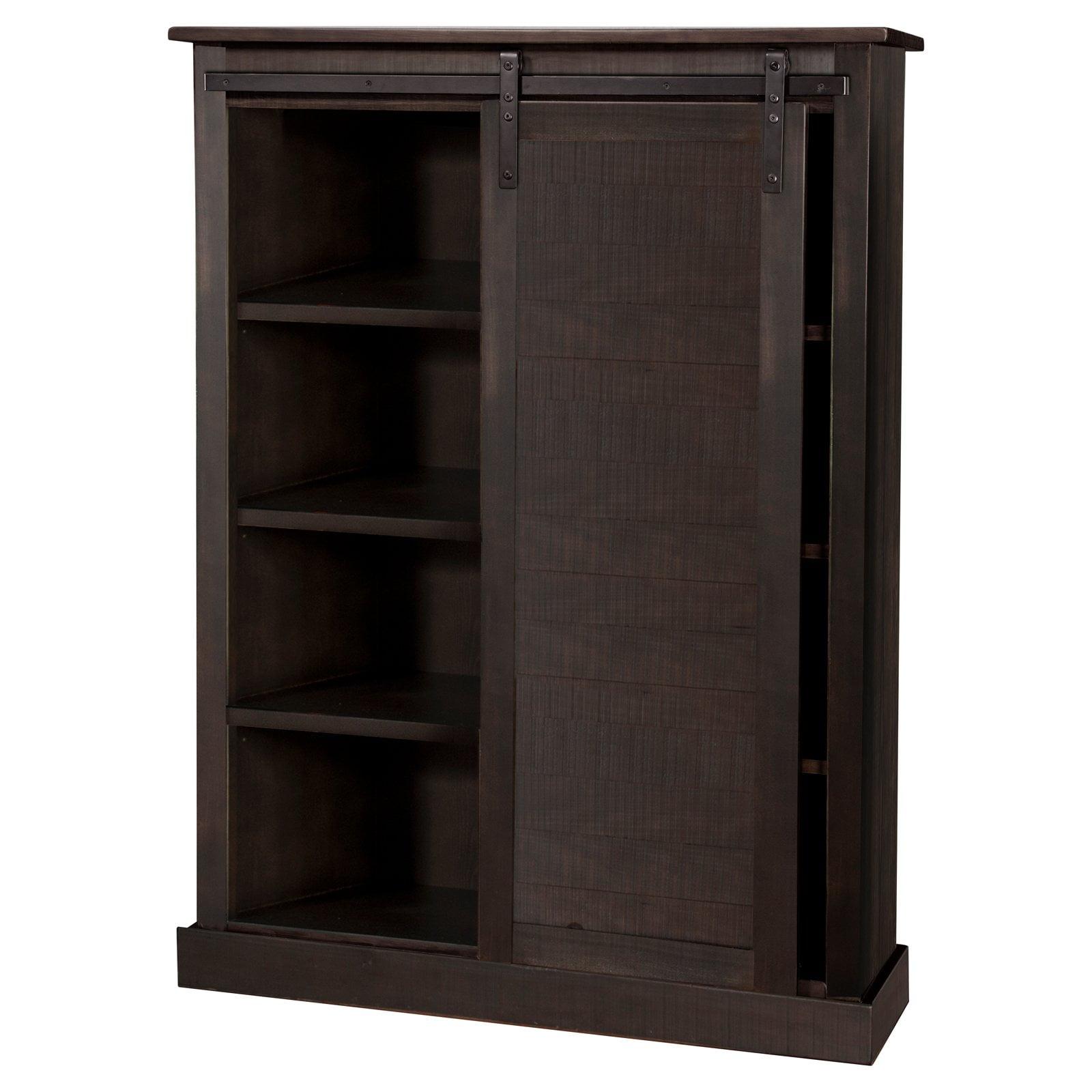 Sunny Designs 66" Adjustable Shelf Barn Door Wood Bookcase in Charred Oak