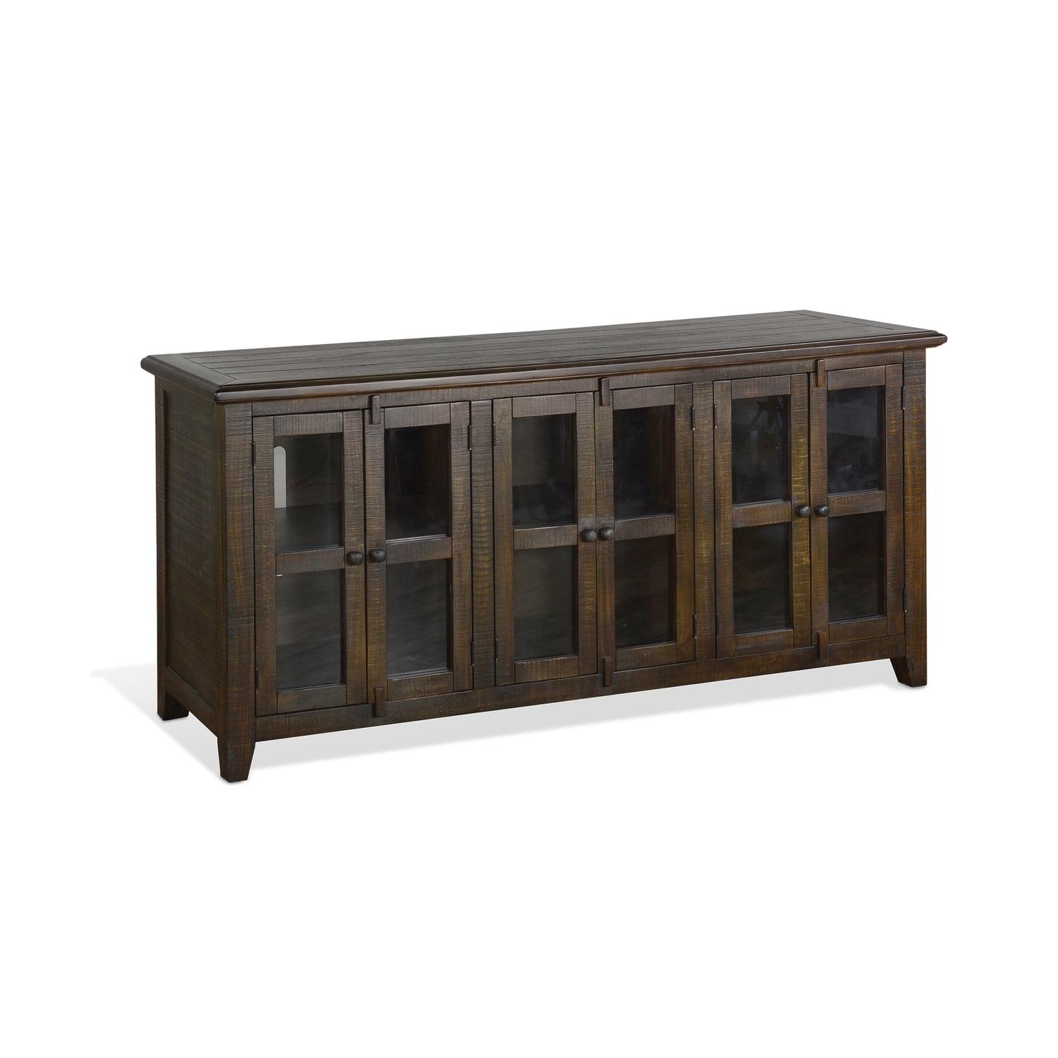 Tobacco Leaf 70" Mahogany Wood TV Cabinet with Glass Doors