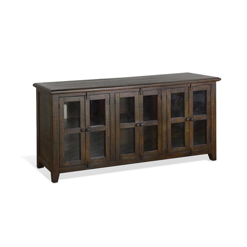 Tobacco Leaf 70" Mahogany Wood TV Cabinet with Glass Doors