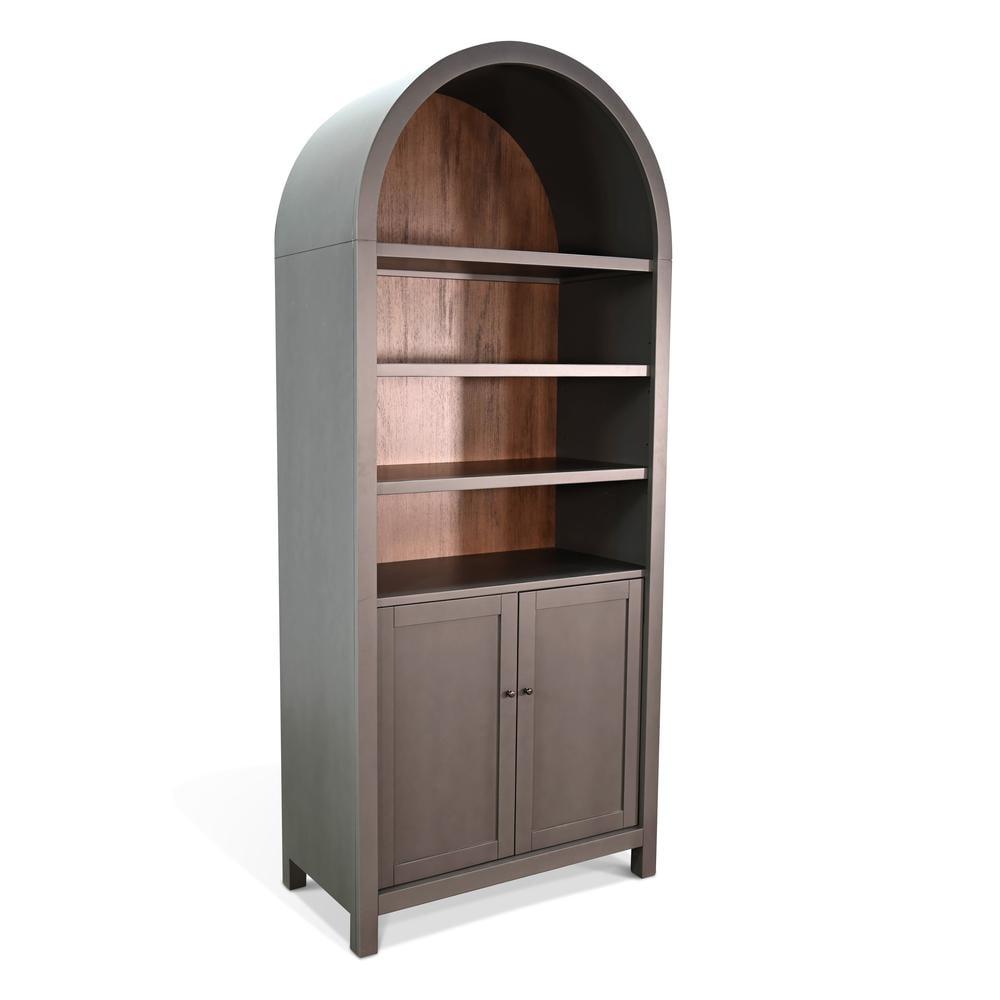 Gray Arched Solid Wood Display Cabinet with Doors