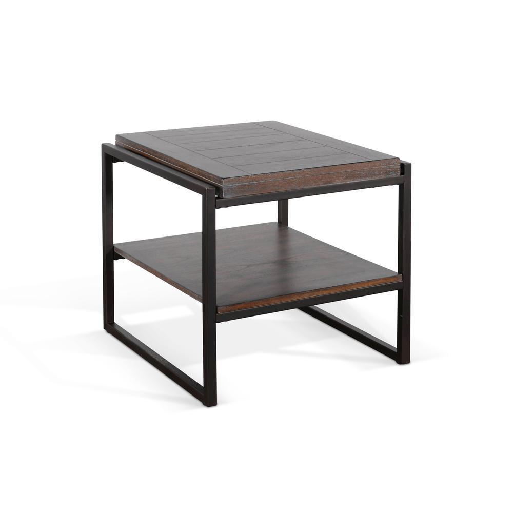 French Brown Mahogany and Metal Industrial End Table