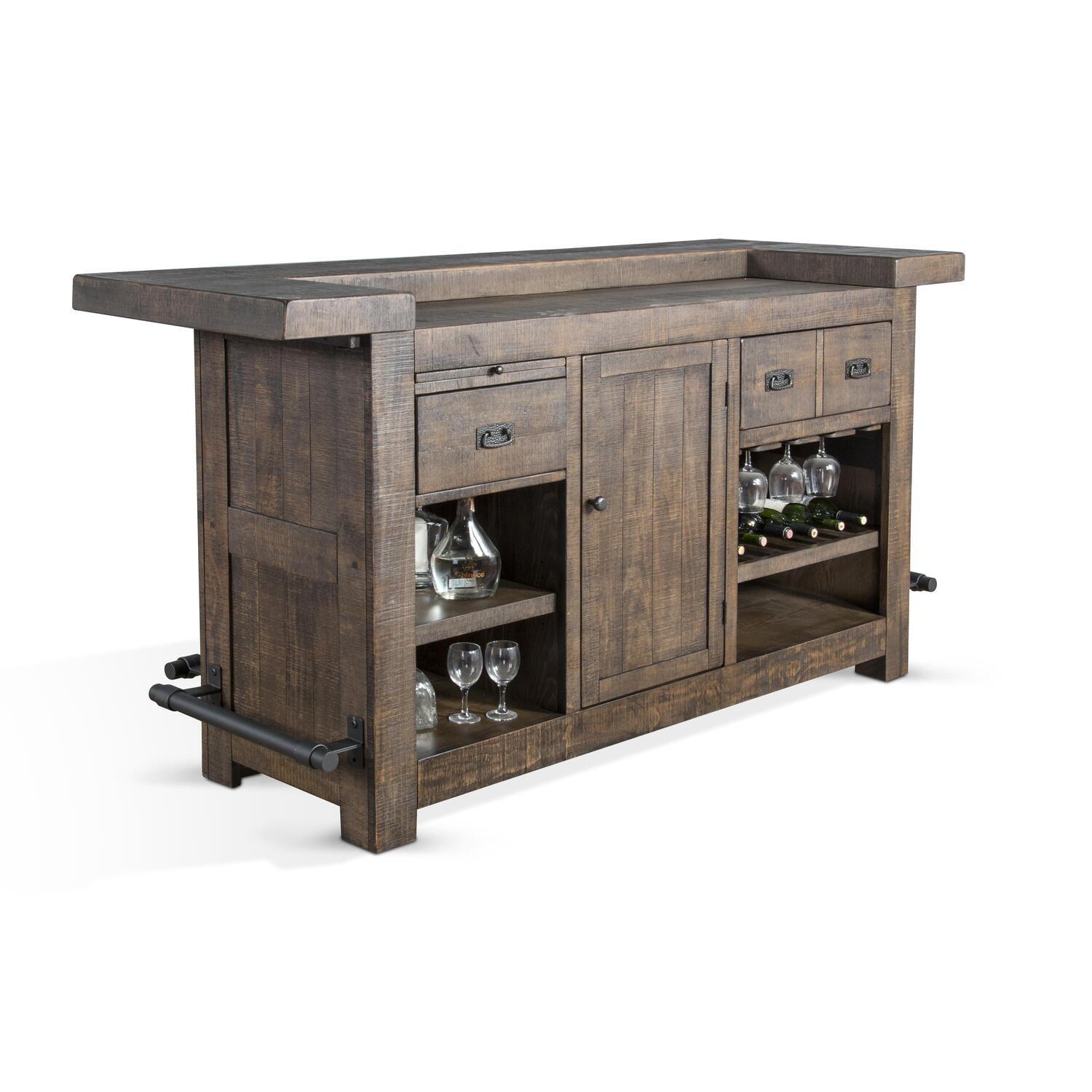 Homestead 80" Tobacco Leaf Mahogany Bar Unit with Metal Foot Rail