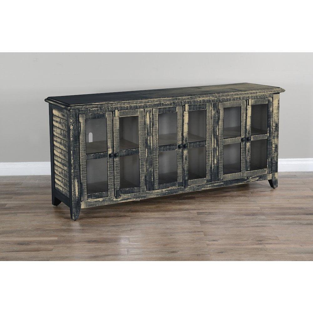 Sunny Designs Marina 70" Farmhouse Mahogany Wood TV Console in Black Sand