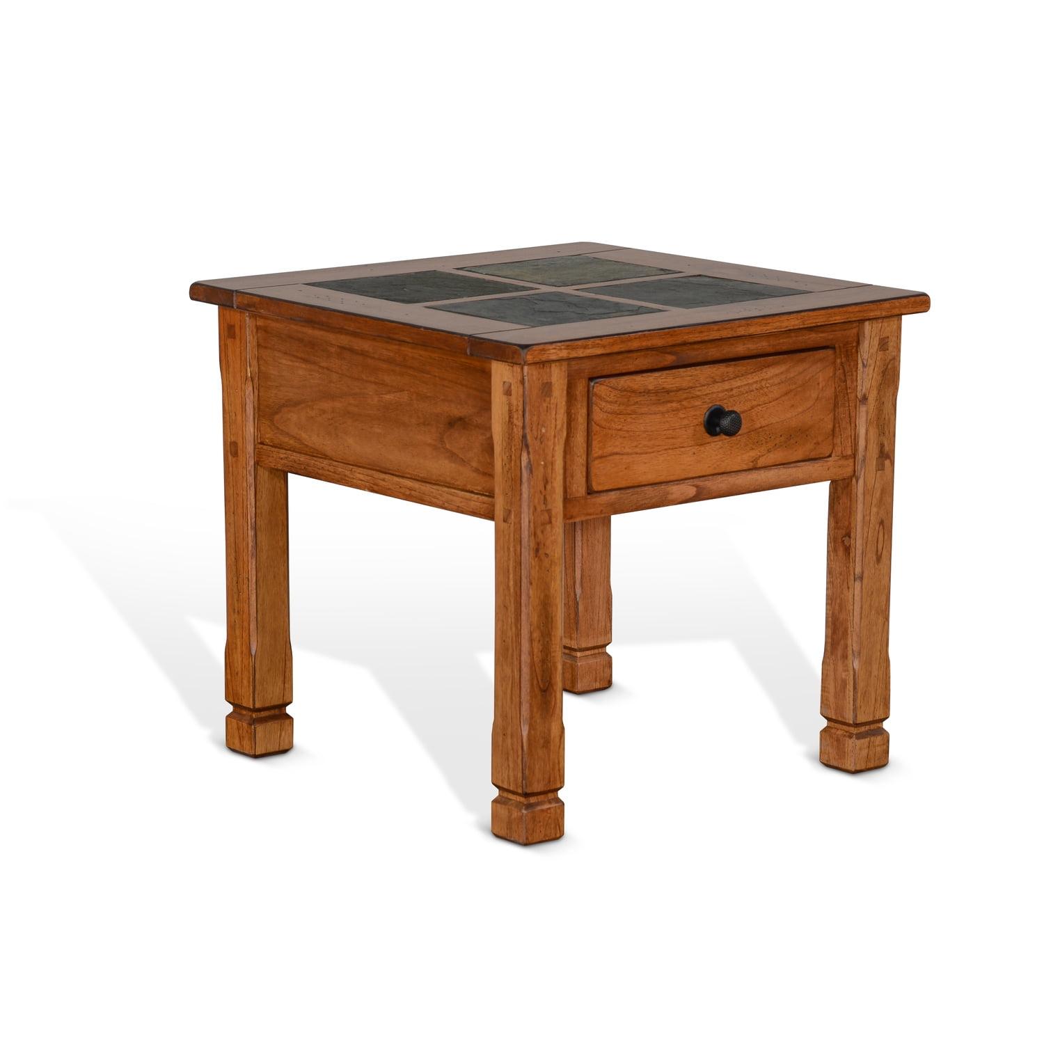 Sedona Rustic Oak and Slate Square End Table with Storage