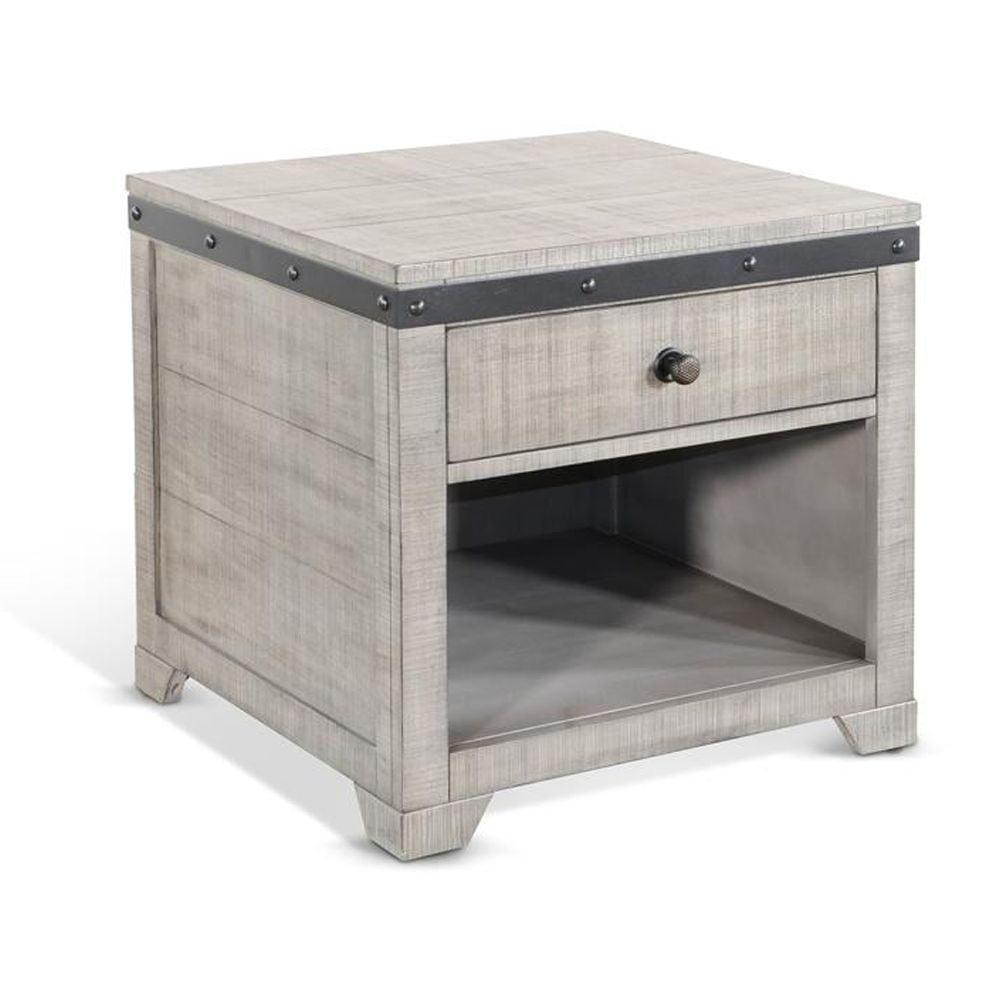 Alpine Gray Mahogany and Metal Square End Table with Storage