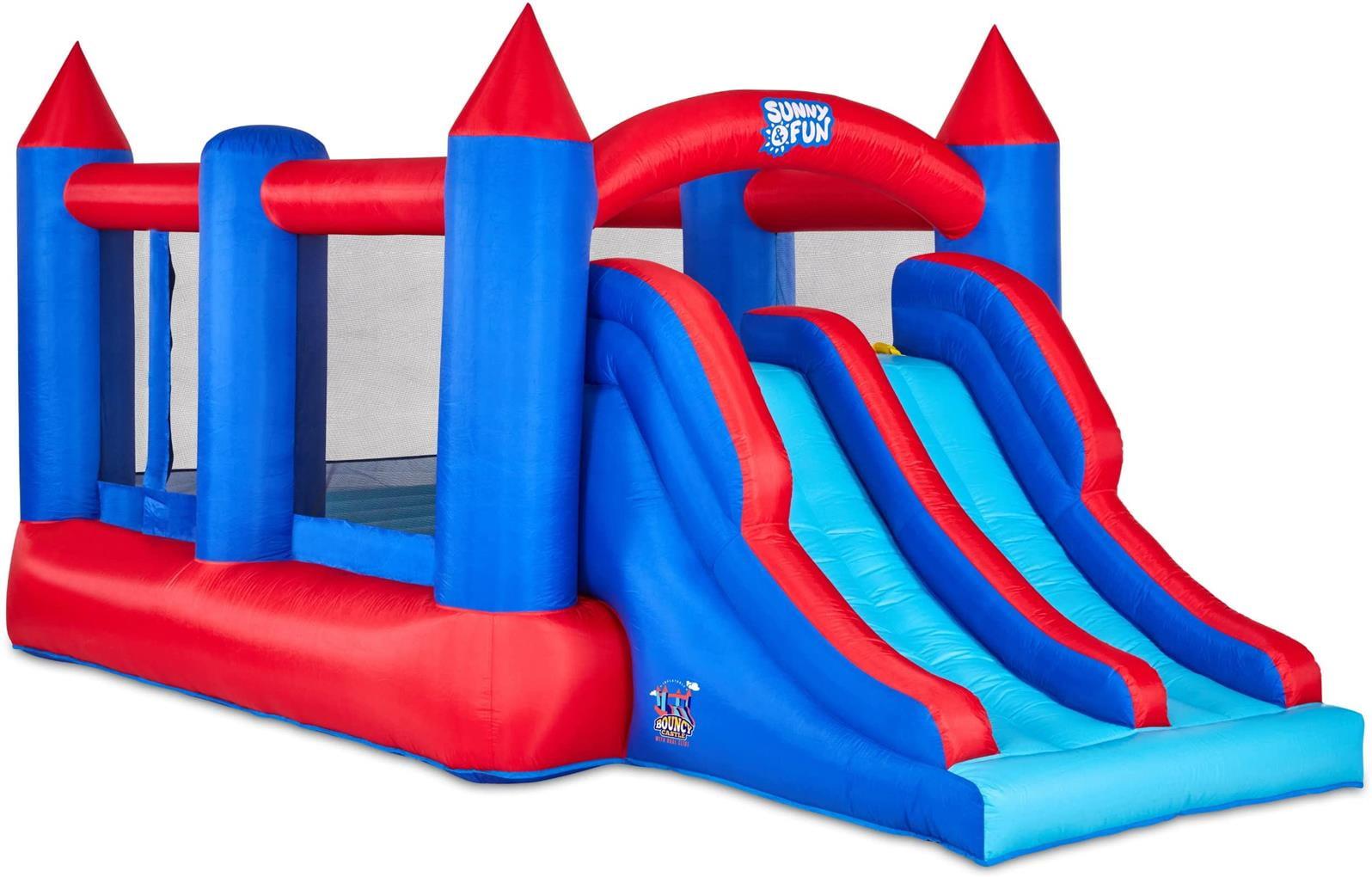 Sunny & Fun Inflatable Bounce House, Blue/Red Dual Slide Bouncy Castle