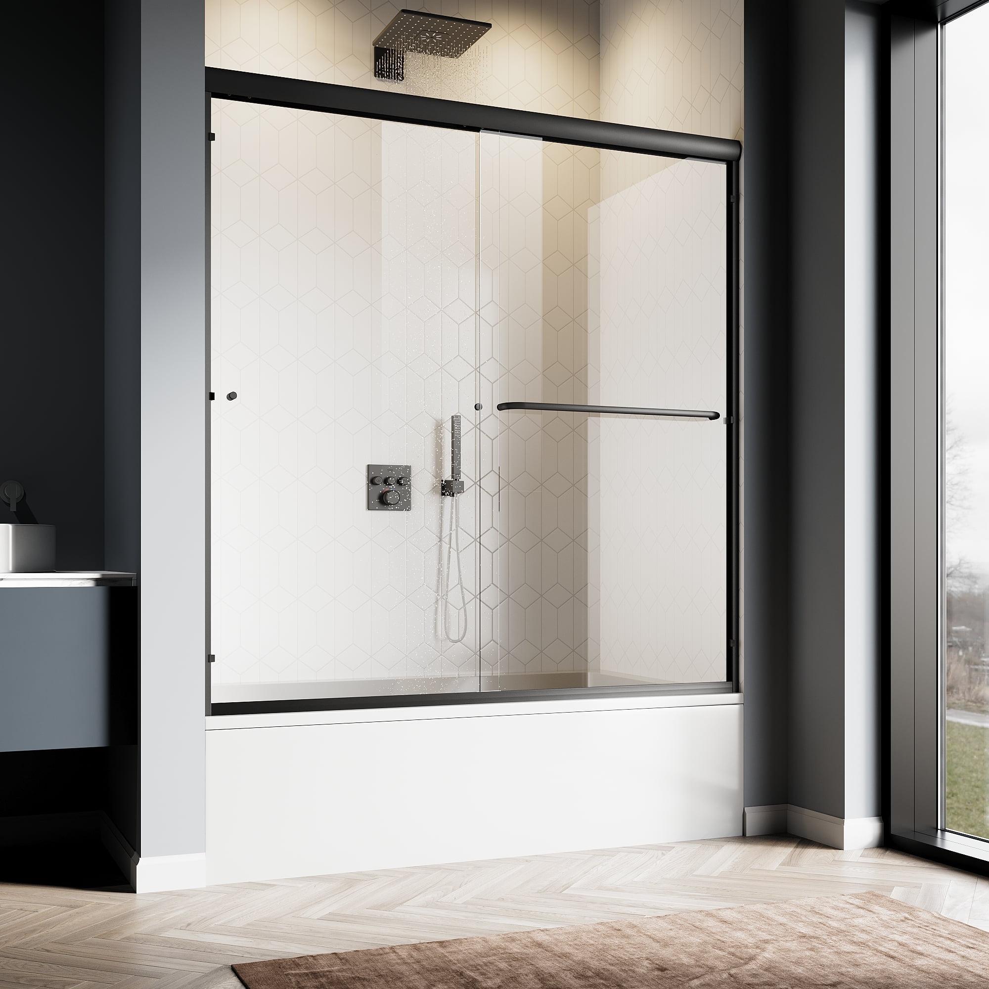 Matte Black 60" x 62" Sliding Semi-Frameless Shower Door