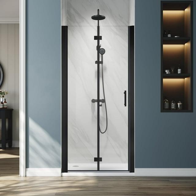 Sunny Shower Bifold Pivot Swing Frameless Shower Door in Black 34 in.W x 72 in.H