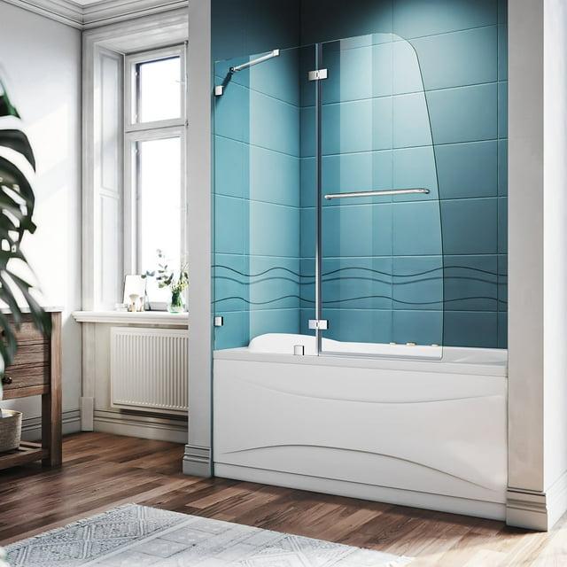 48"W x 58"H Frameless Shower Door,Hinged Pivot Tub Door with 1/4" Clear Tempered Glass,Chrome