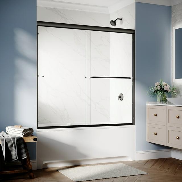 Sunny Shower Double Glass Bathtub Sliding Shower Door 60" W x 57" H in Black