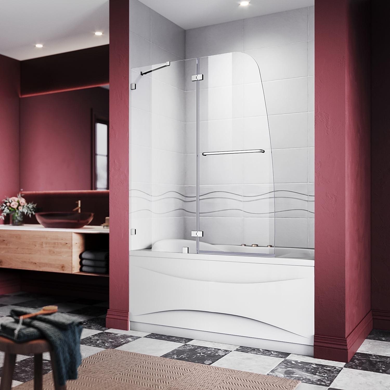 48"W x 58"H Frameless Shower Door,Hinged Pivot Tub Door with 1/4" Clear Tempered Glass,Chrome