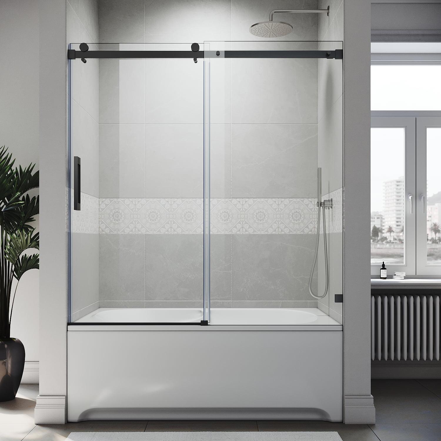 60" x 62" Frameless Brushed Nickel Sliding Tub Door