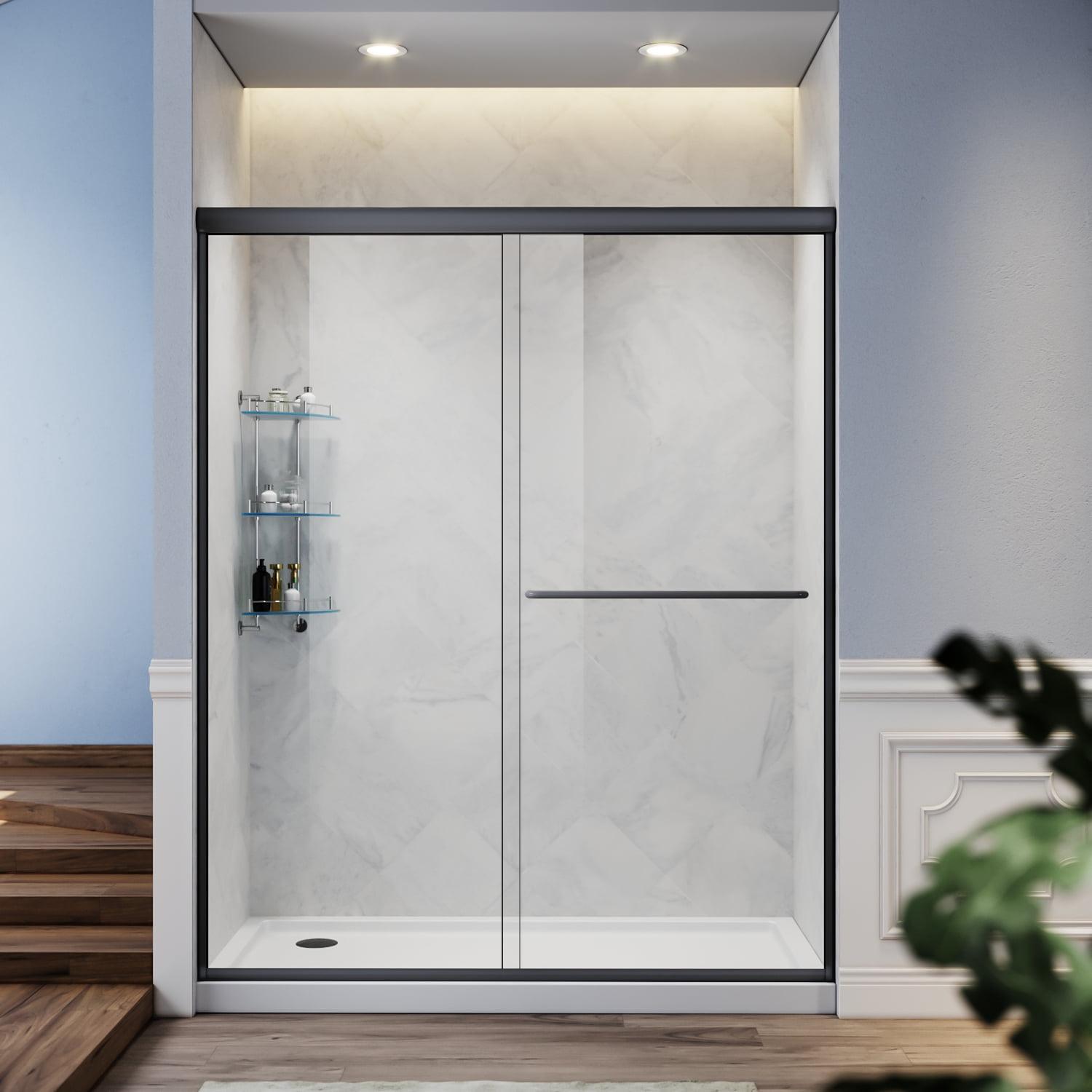 Sunny Shower Semi-Frameless Double Sliding Shower Door 60 in. W x 72 in. H in Black
