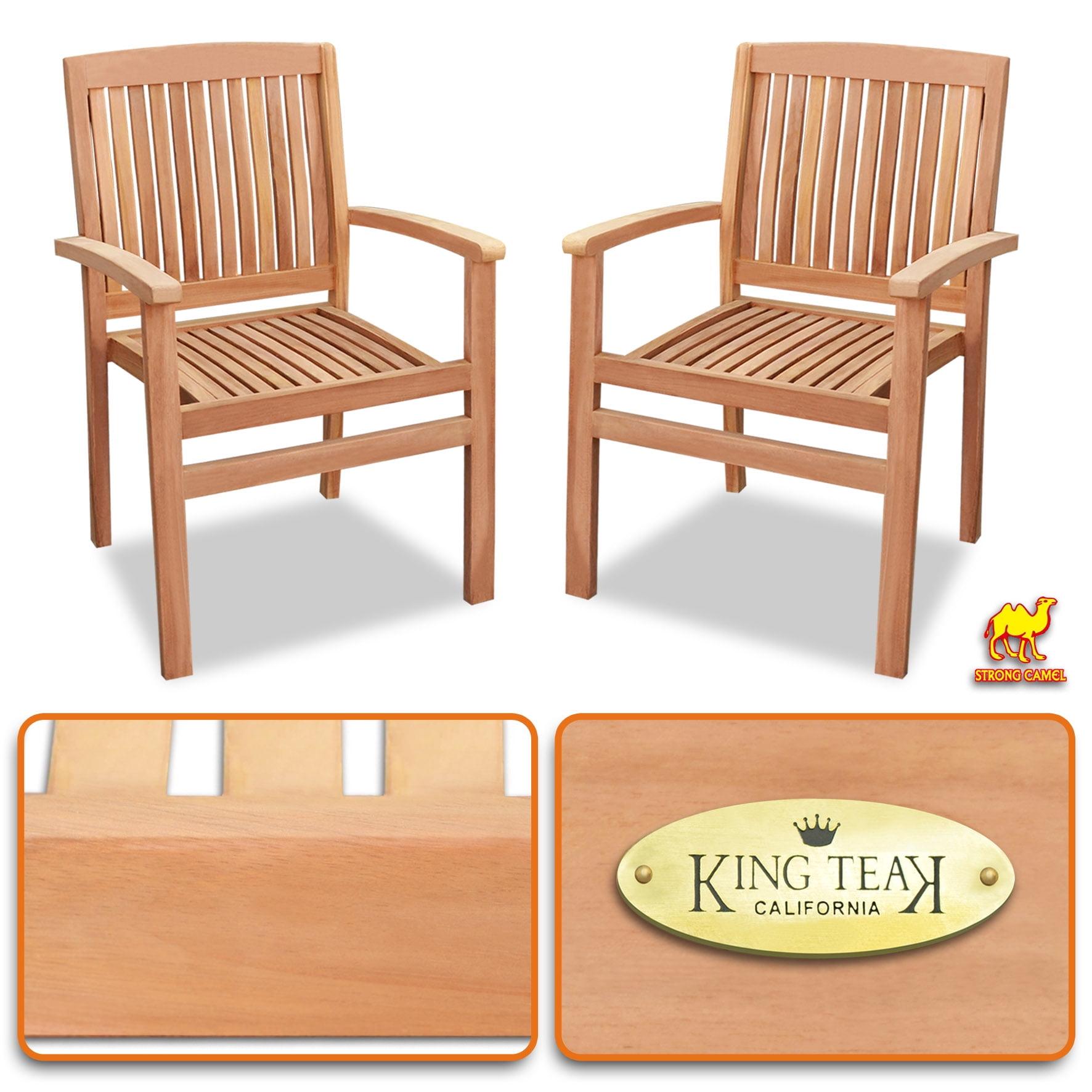 Red Barrel Studio® Datrion Teak Wood Outdoor Stacking Dining Armchair (Set of 2)