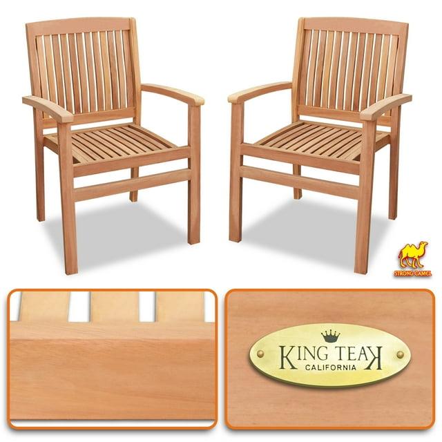 Red Barrel Studio® Datrion Teak Wood Outdoor Stacking Dining Armchair (Set of 2)