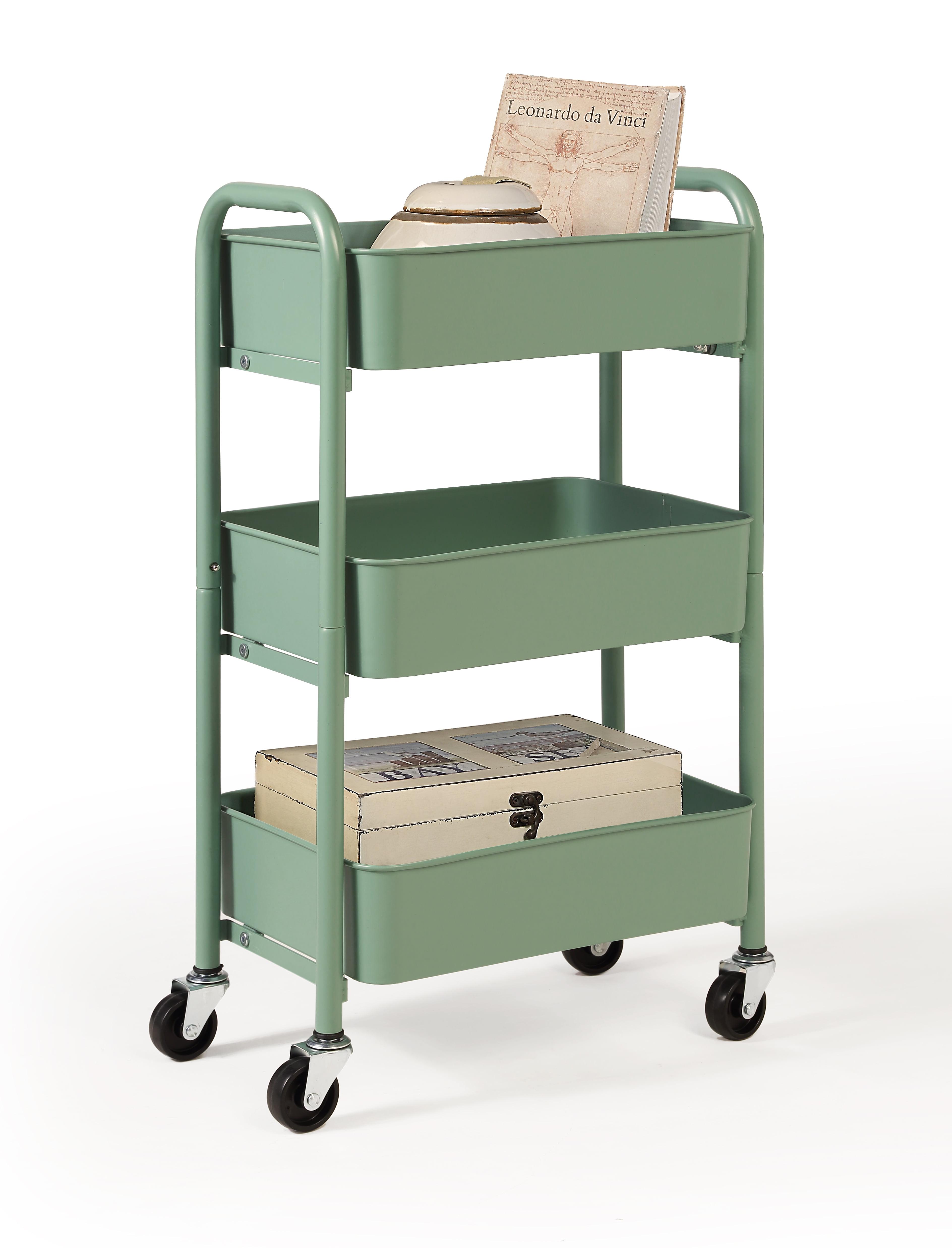 SunnyPoint 3-Tier Compact Rolling Metal Utility Cart Kitchen With Caster Wheels, TURQ