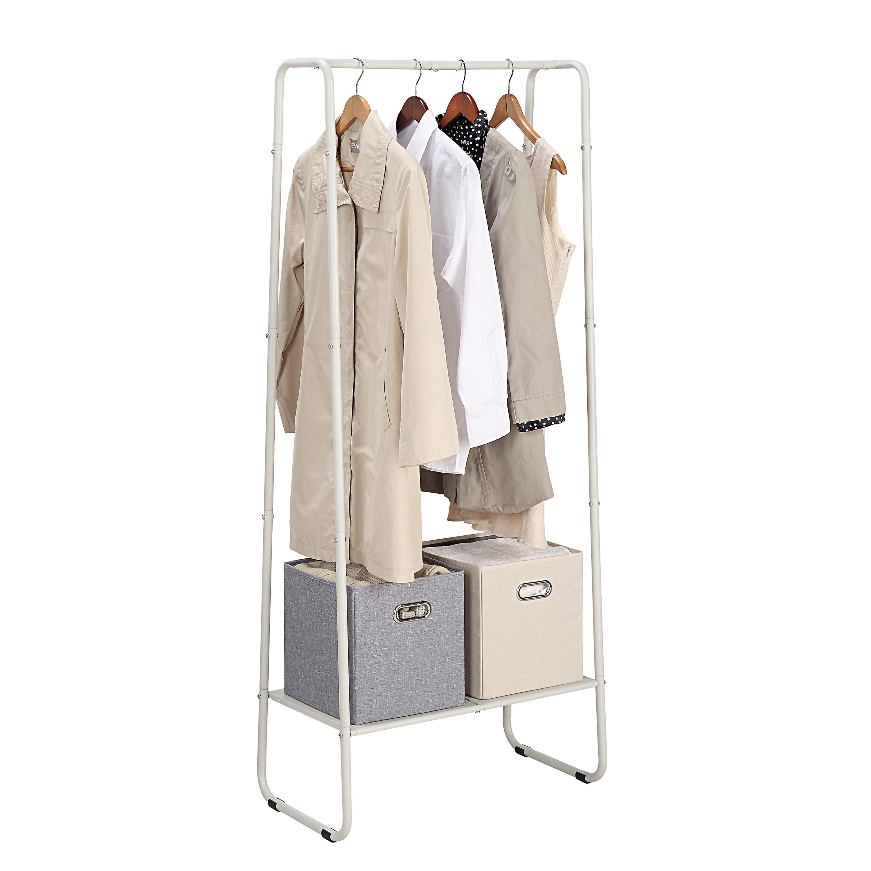 White Metal Freestanding Garment Rack with Shelf