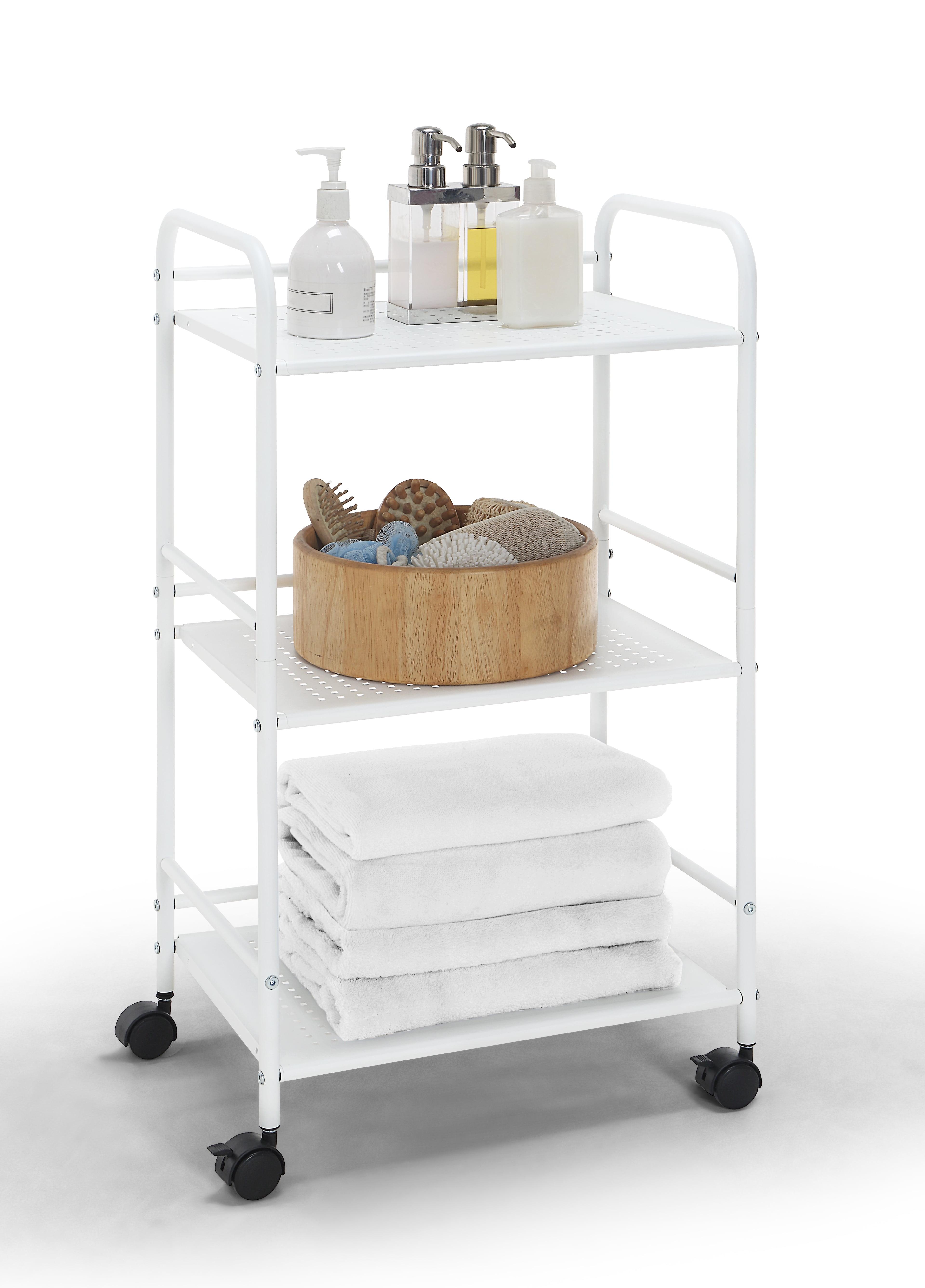 White Metal 3-Tier Utility Rolling Shelf Cart