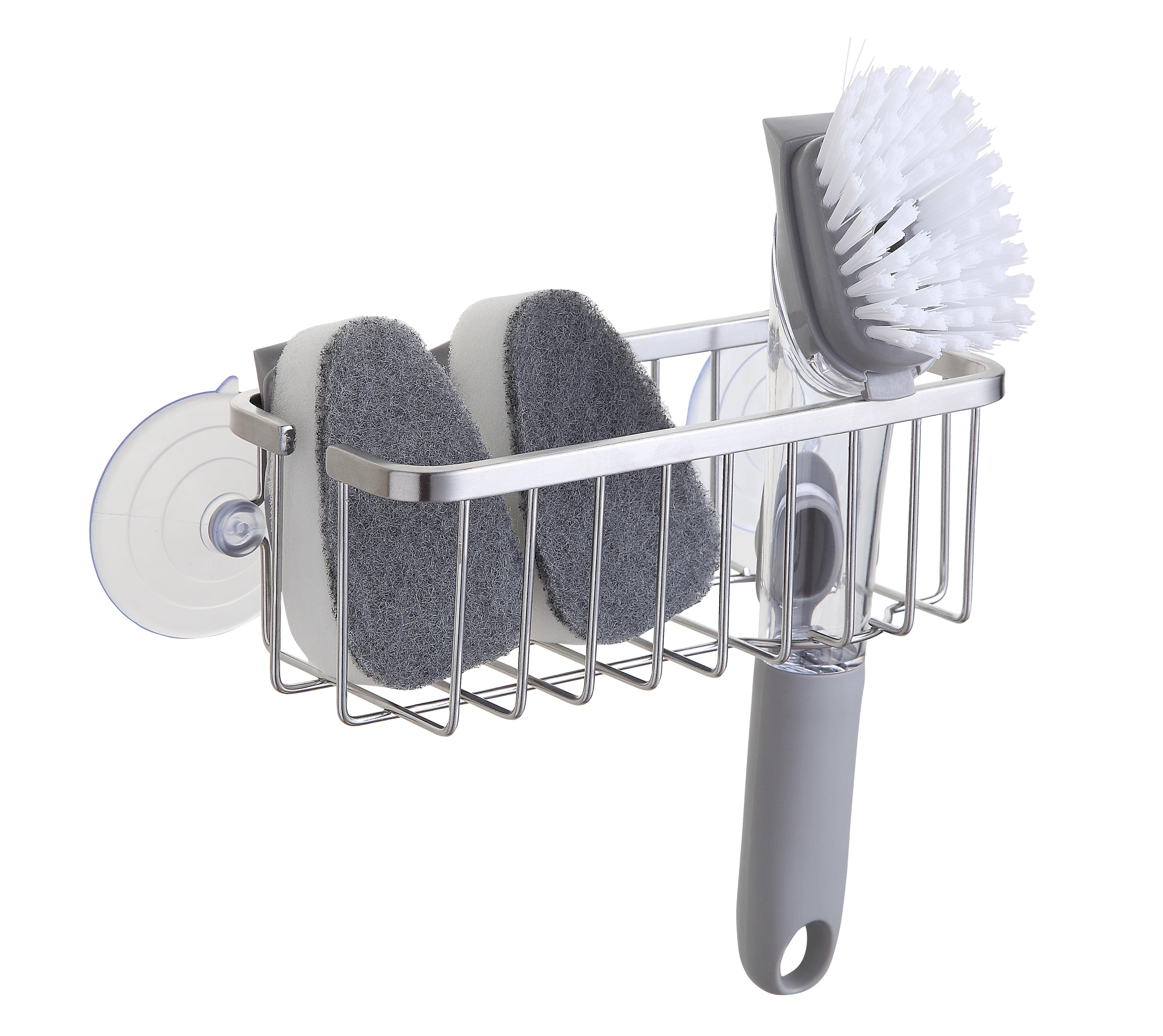 SunnyPoint NeverRust 304 Stainless Deluxe Kitchen Sink Suction Holder (Brushed Texture, 7.4 x 3.3 x 2.75 Inch)(Sponge & Brush NOT Included)