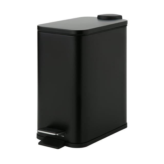 SunnyPoint Rectangle 1.32 Gallon Wastebasket with Plastic Inner Buckets; Black, Metal.