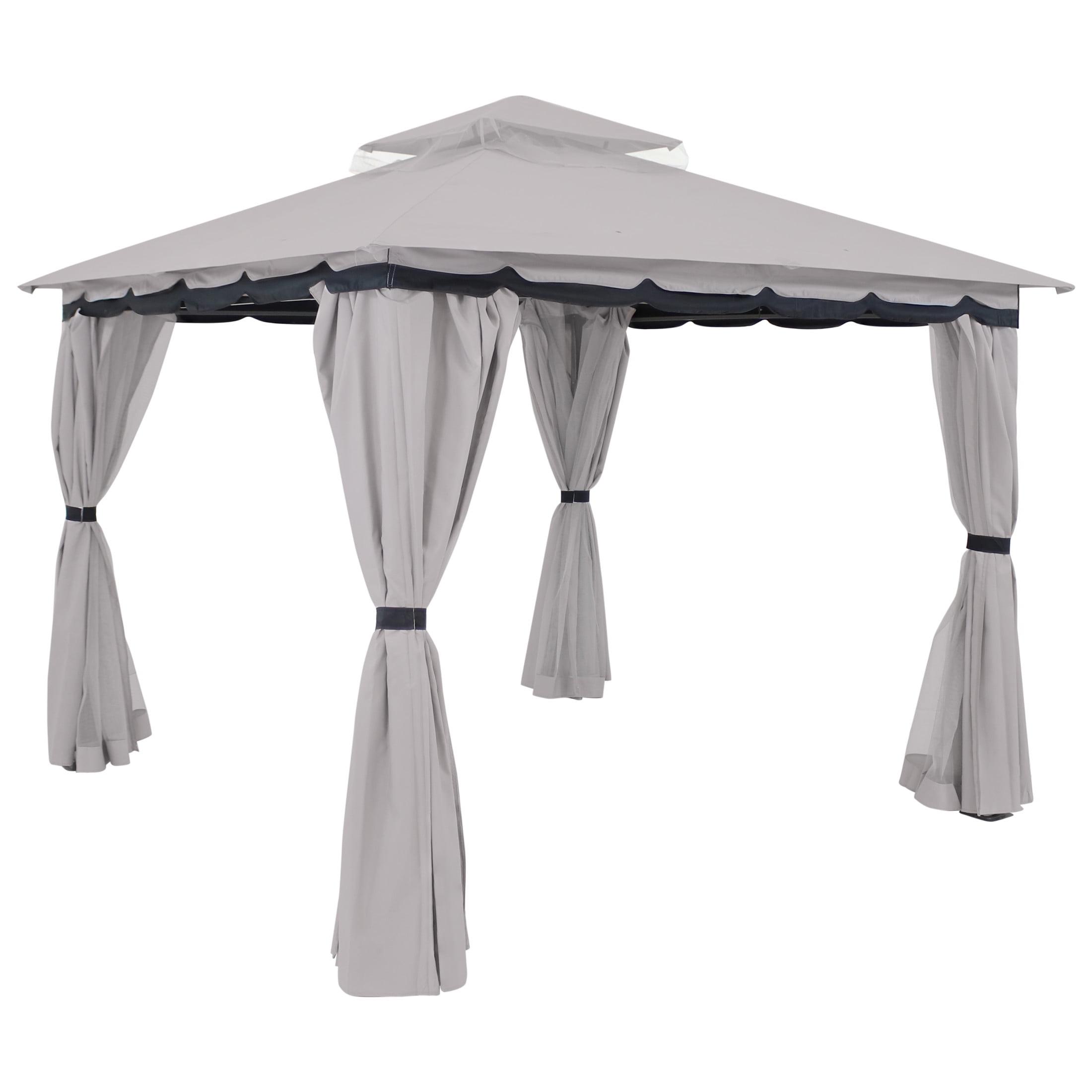 Sunnydaze Soft Top Rectangle Patio Gazebo with Screens and Privacy Walls for Backyard, Garden or Deck - Gray