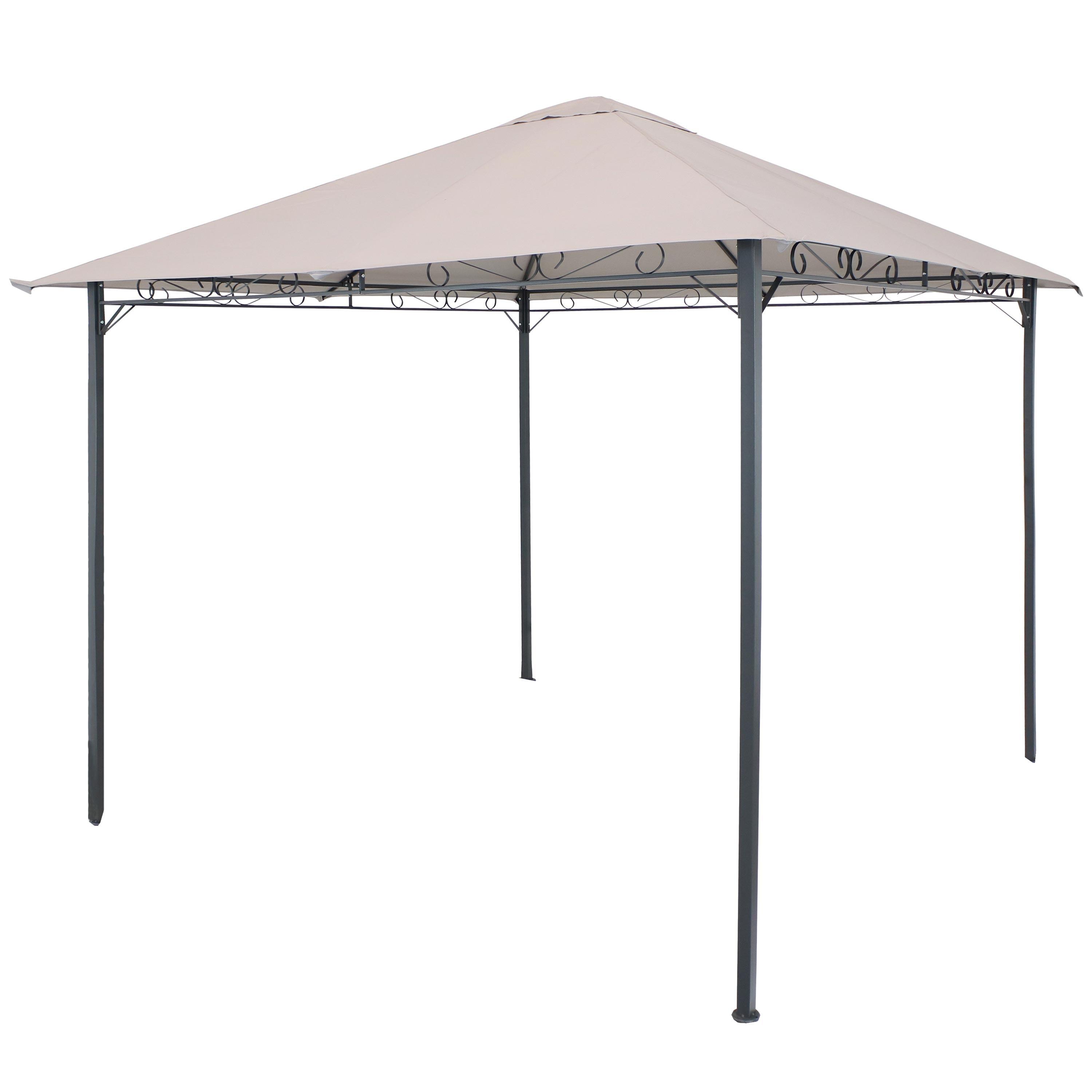 Sunnydaze Steel Open Gazebo with Weather-Resistant Polyester Fabric Top and Black Metal Frame for Backyard, Garden, Deck or Patio - 10' x 10' - Gray