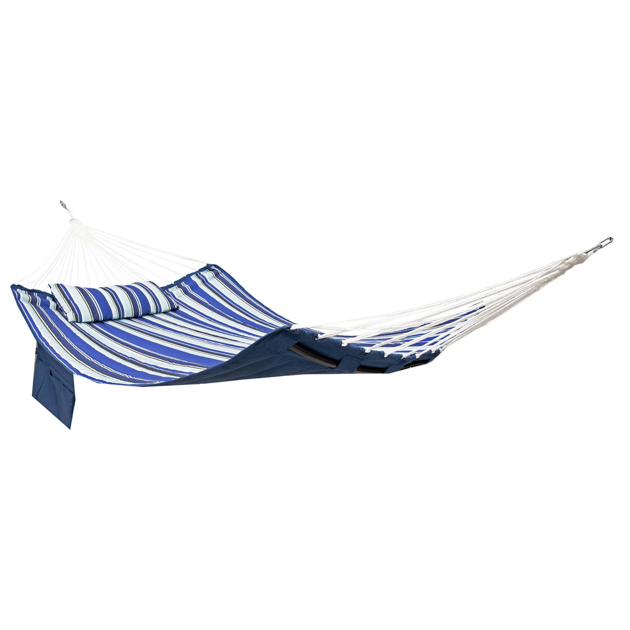 Arlmont & Co. Patrricia Quilted Polyester Curved Metal Spreader Bar Hammock with Pillow - Catalina Beach