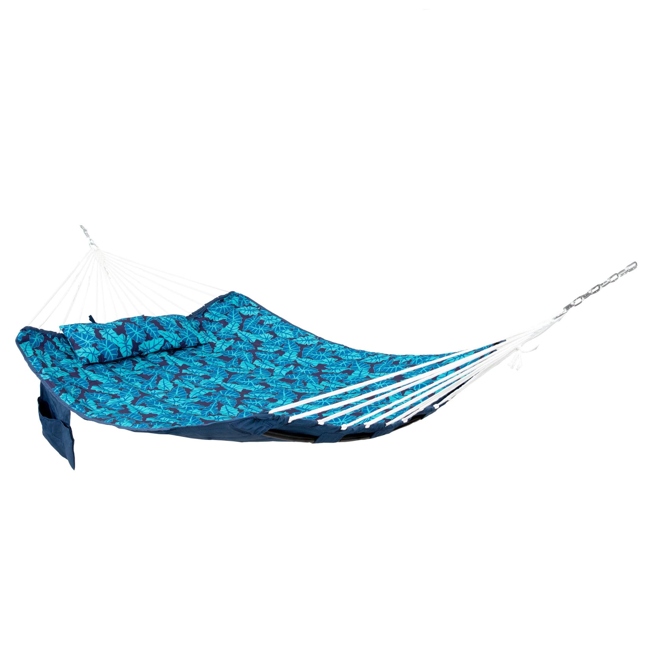 Arlmont & Co. Peria Quilted Polyester Curved Metal Spreader Bar Hammock with Pillow - Tropical Palms