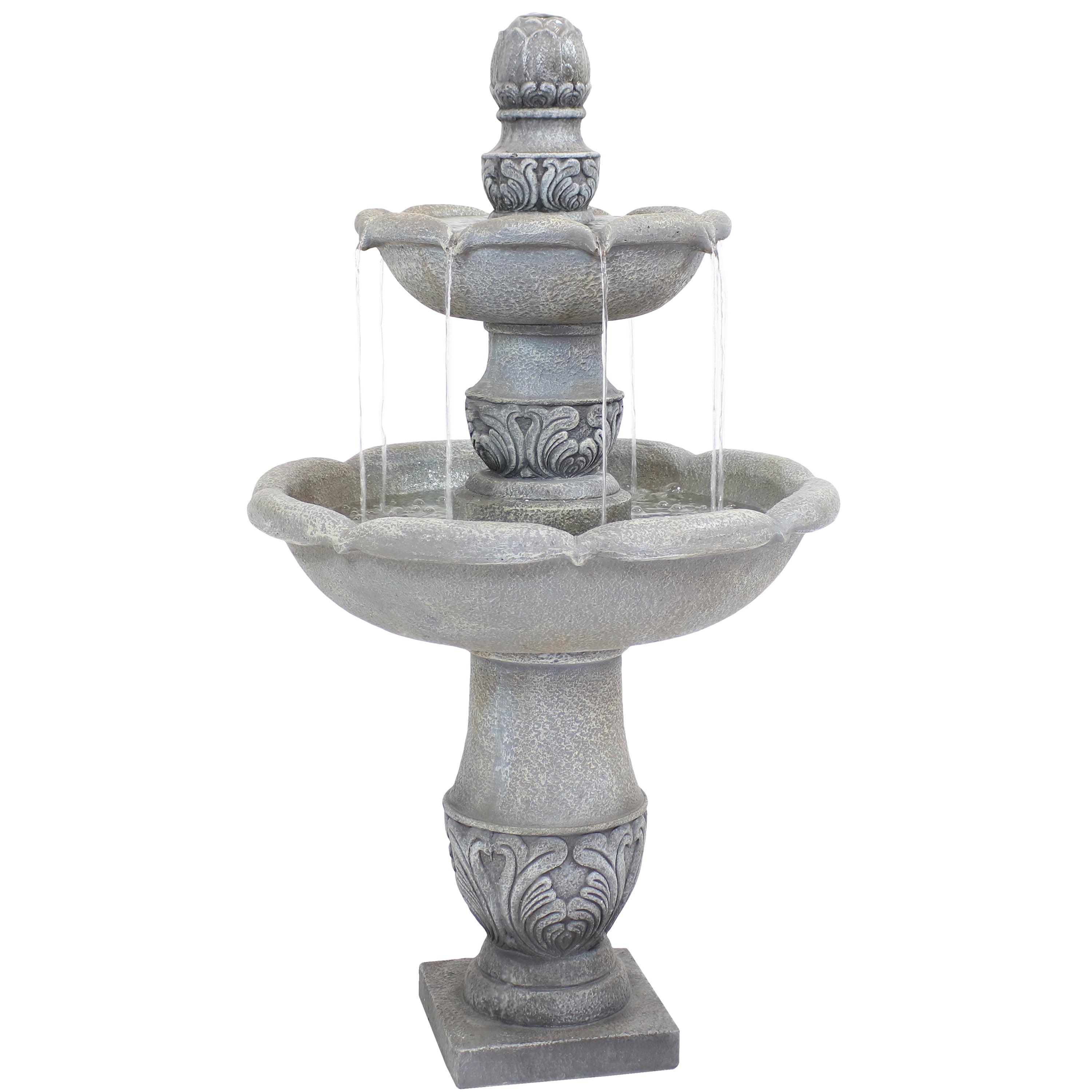 Sunnydaze 50"H Electric Fiberglass Reinforced Concrete 2-Tier French Garden Design Outdoor Water Fountain, Dusty Gray