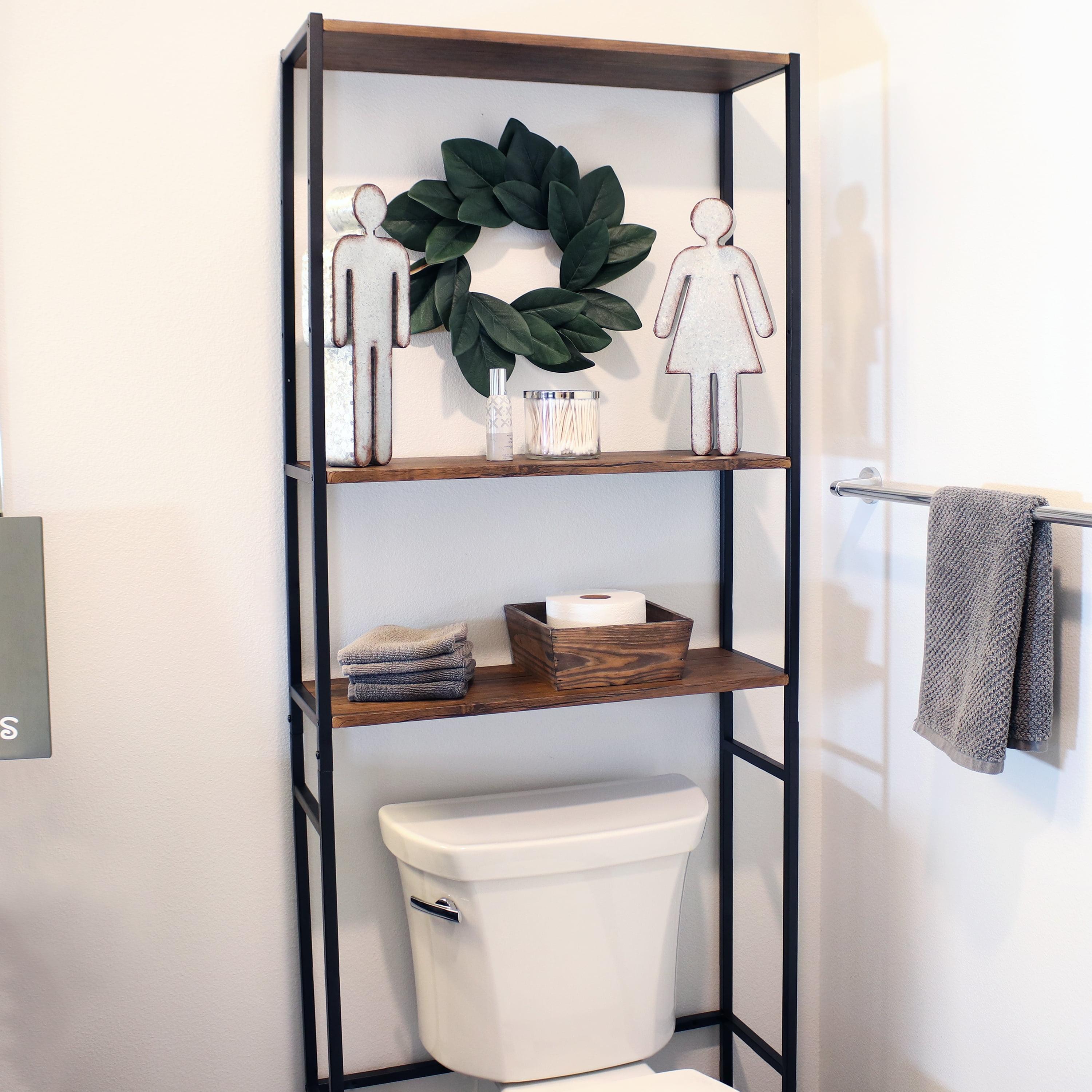 Teak and Black 3-Tier Over-the-Toilet Storage Shelf