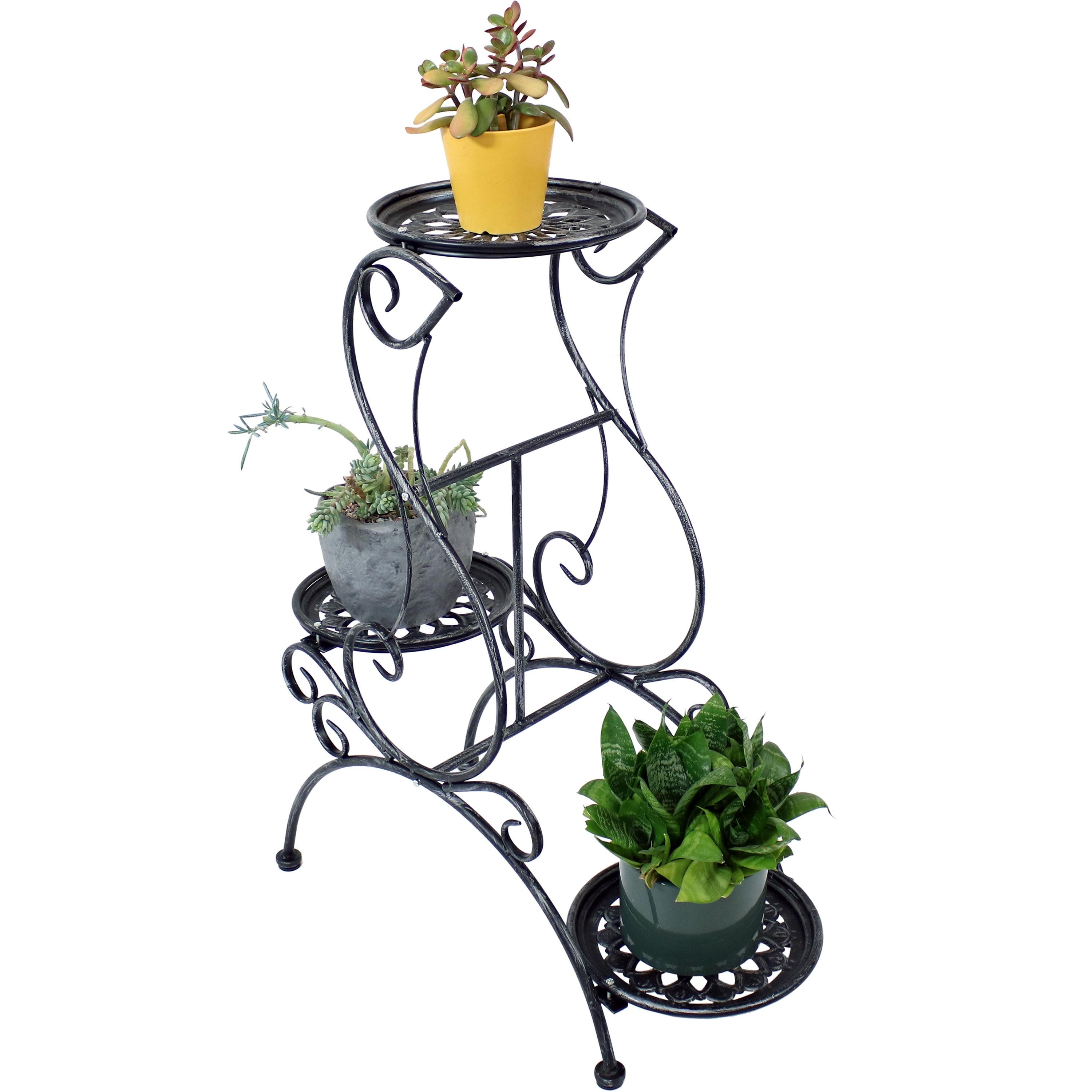 Sunnydaze Steel 3-Tiered Victorian Potted Flower Plant Stand Display Shelf - 31" - Black